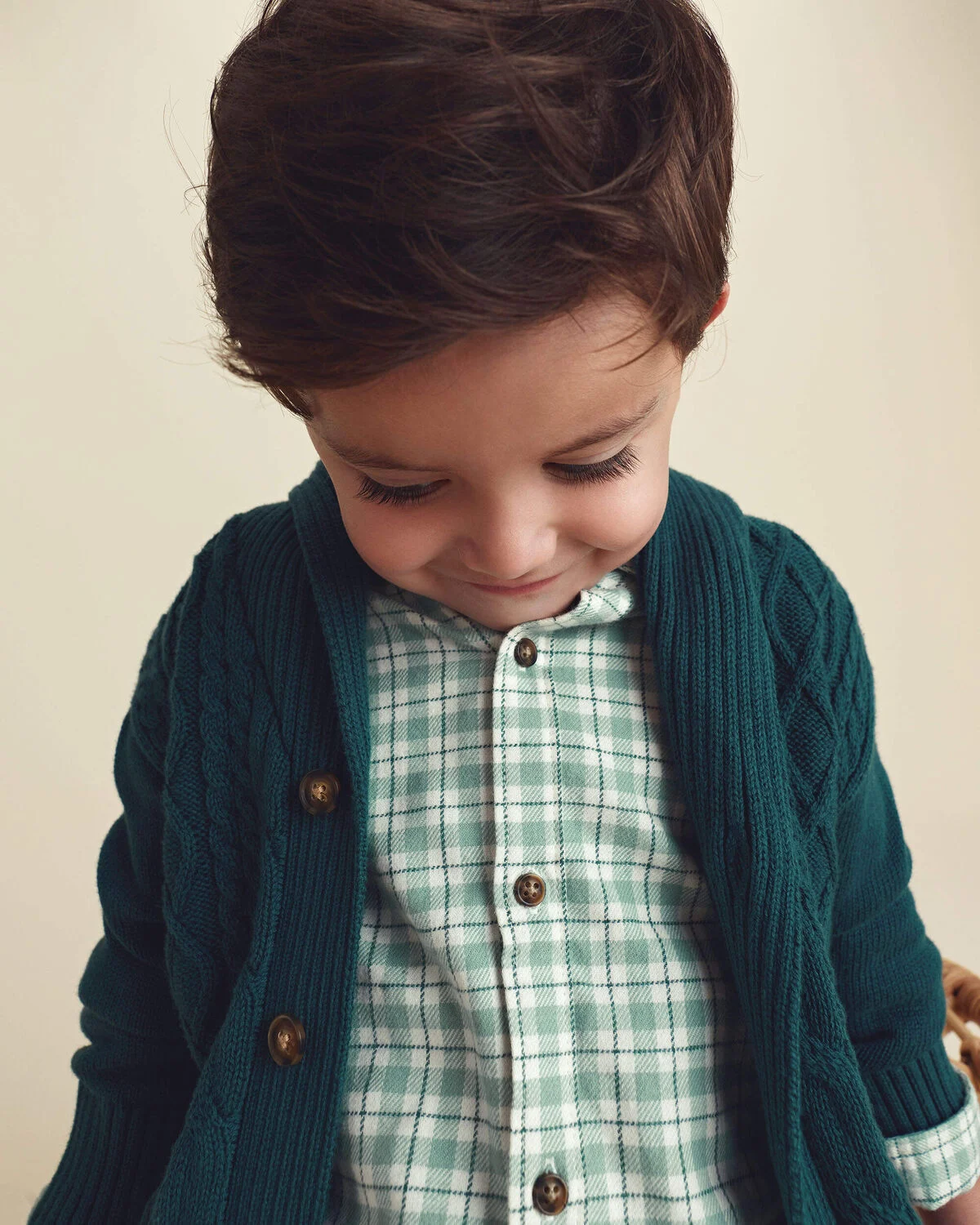 Toddler Boy Plaid Flannel Button-Down Shirt - Green/White - Image 3