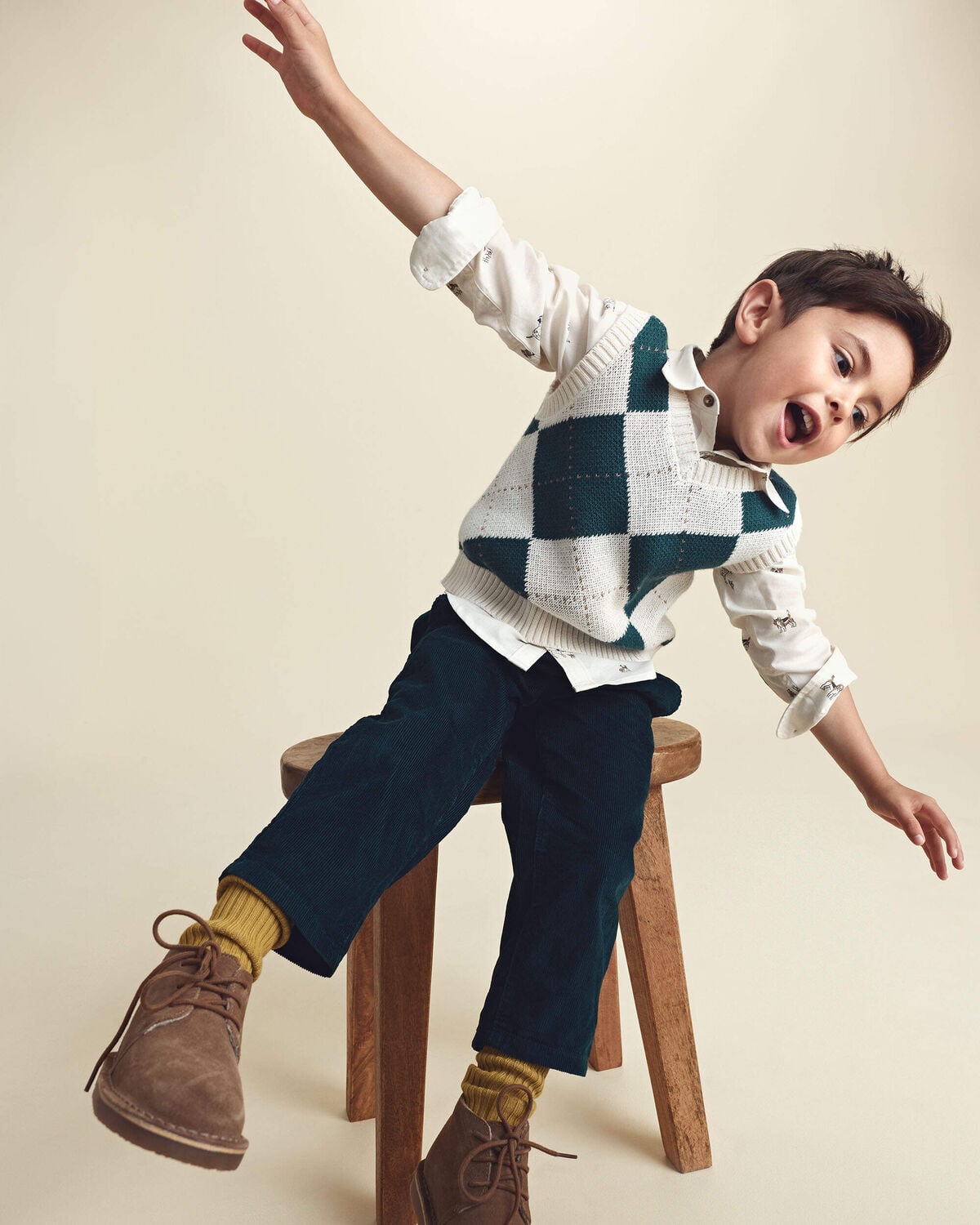 Toddler Boy Argyle Sweater Vest - Green/Cream - Image 2