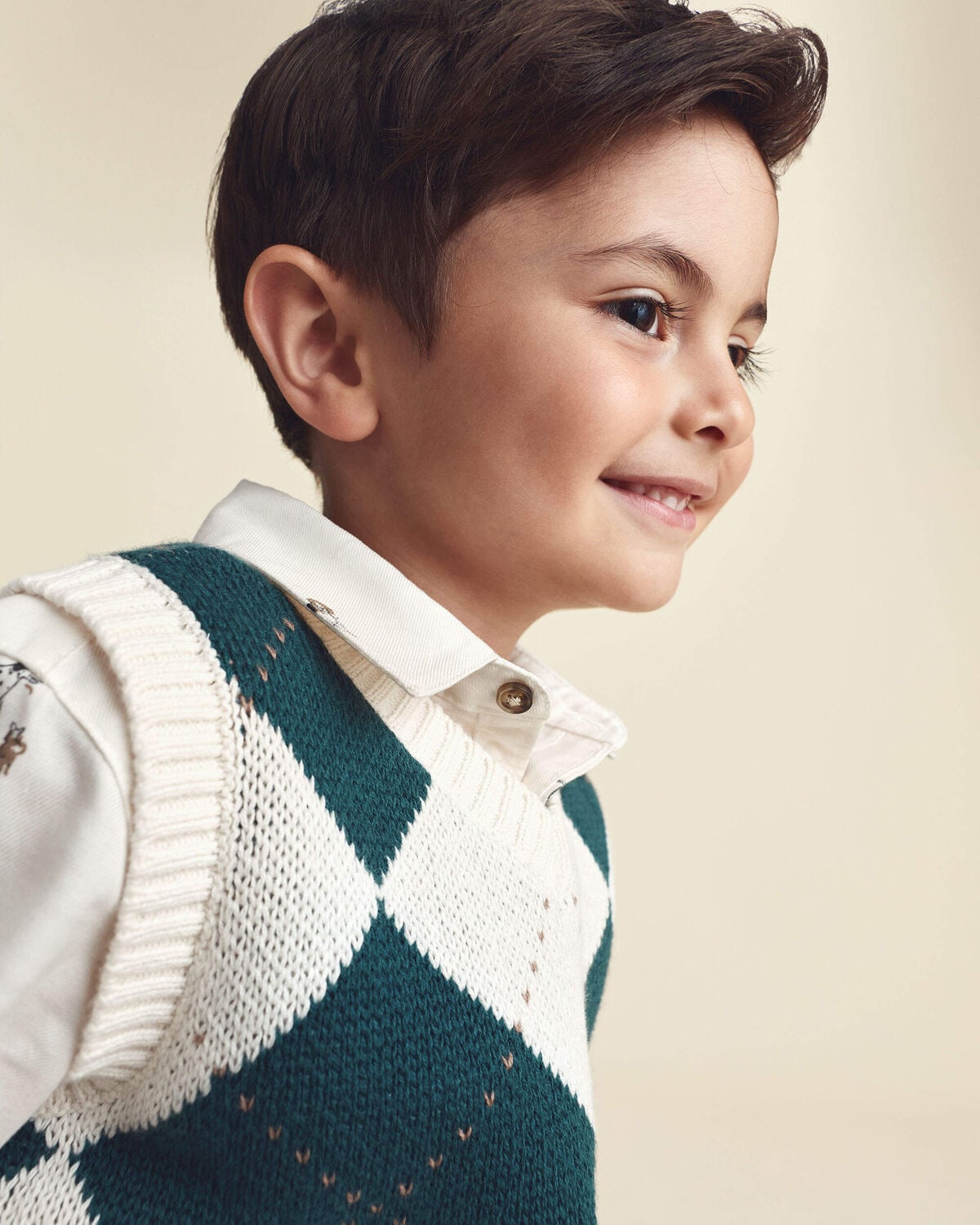 Toddler Boy Argyle Sweater Vest - Green/Cream - Image 3