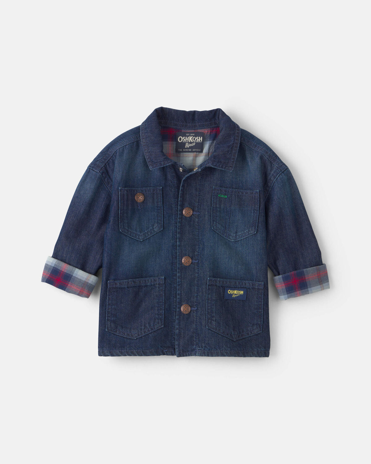 Toddler Boy Plaid Denim Jacket - Dark Wash - Image 2