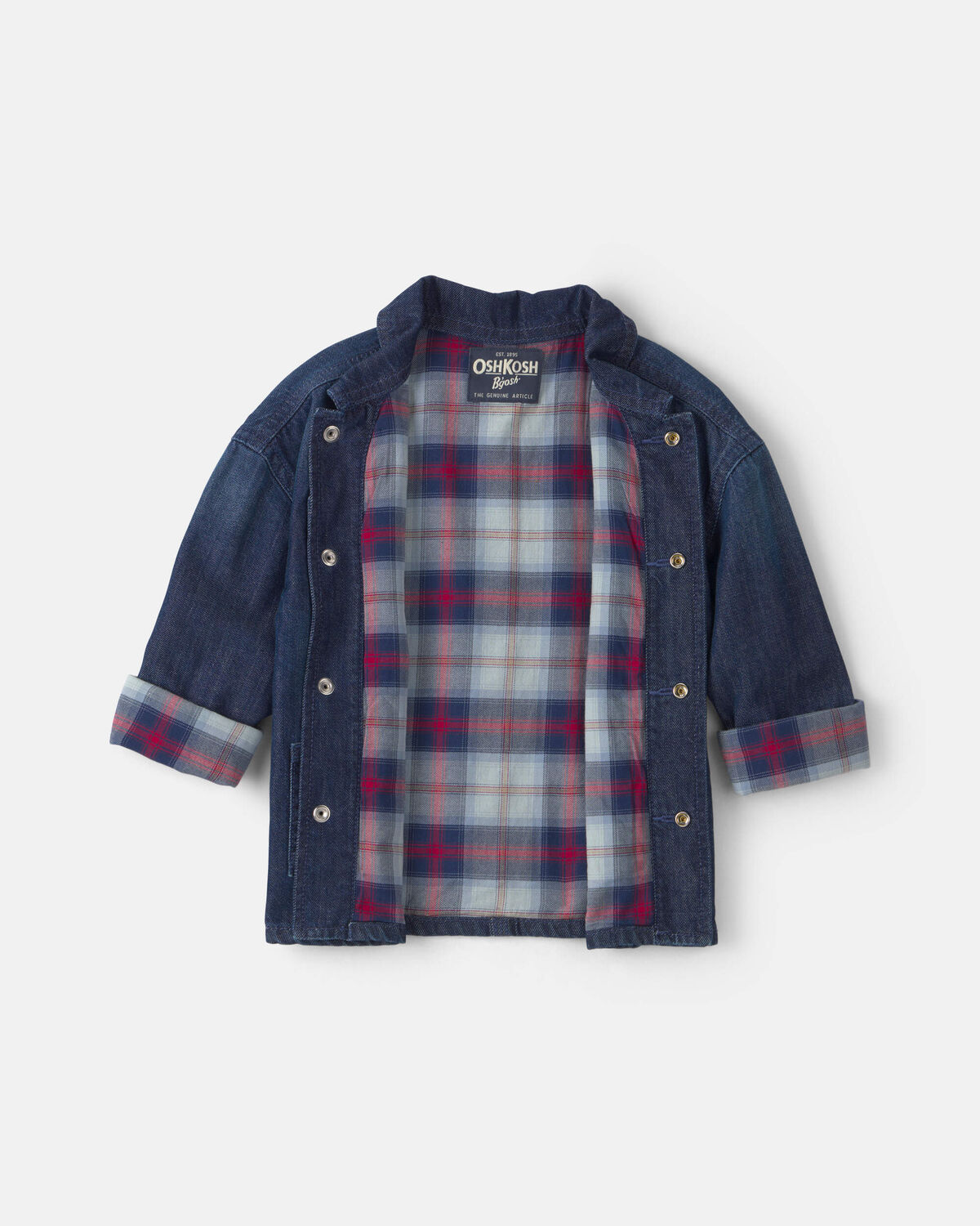Toddler Boy Plaid Denim Jacket - Dark Wash - Image 3
