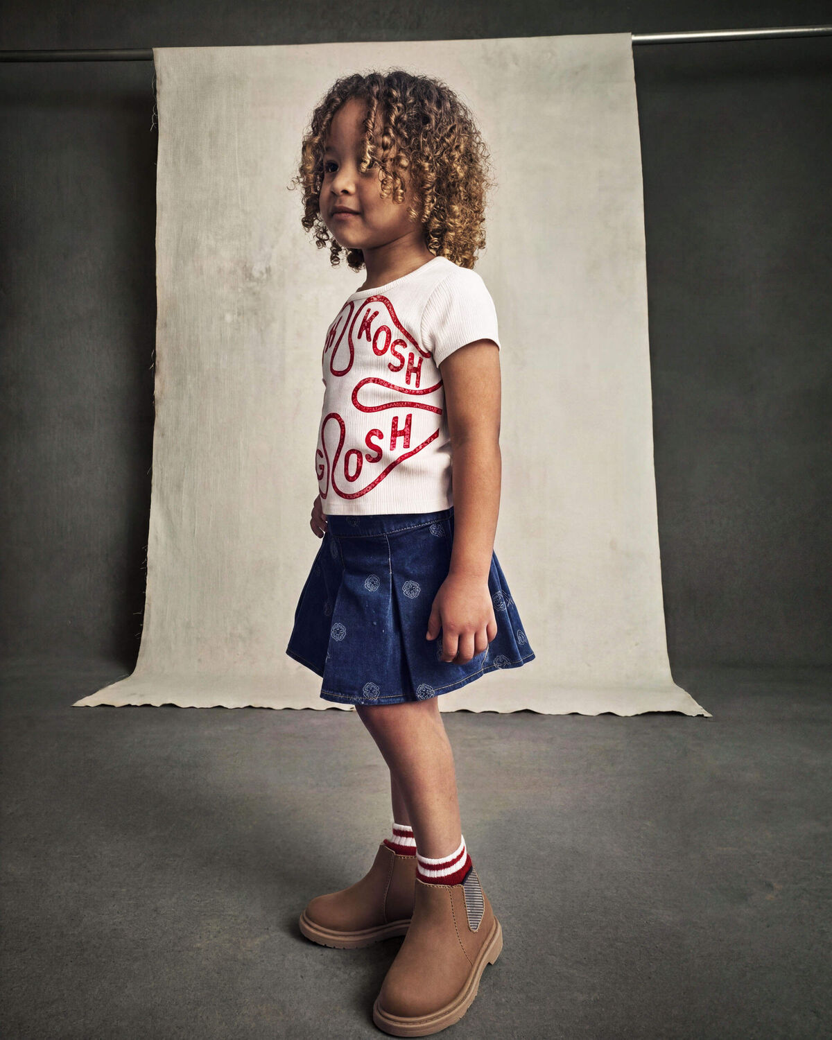 Toddler Girl Floral Denim Skort - Light Wash - Image 4