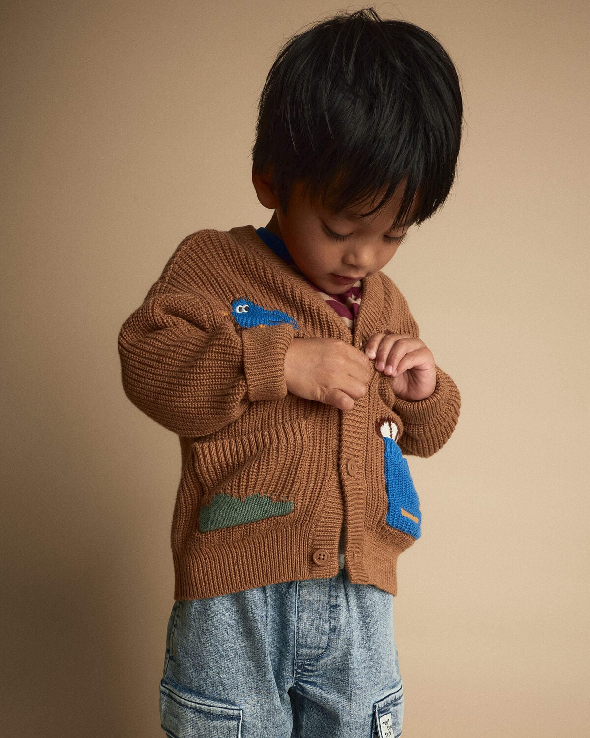 Toddler Cardigan with Avenue Pockets in House Print - Brown - Image 4