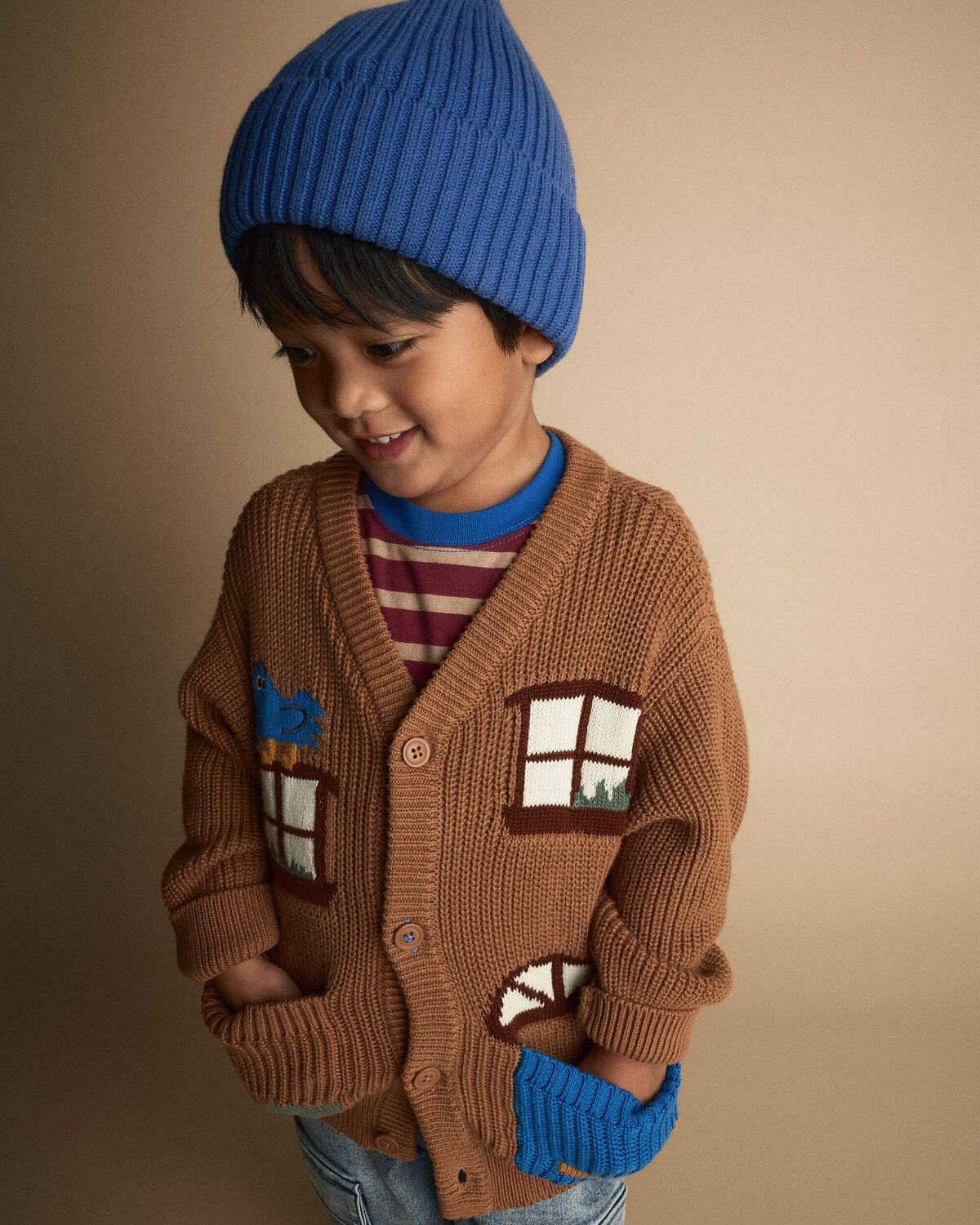Toddler Cardigan with Avenue Pockets in House Print - Brown - Image 5