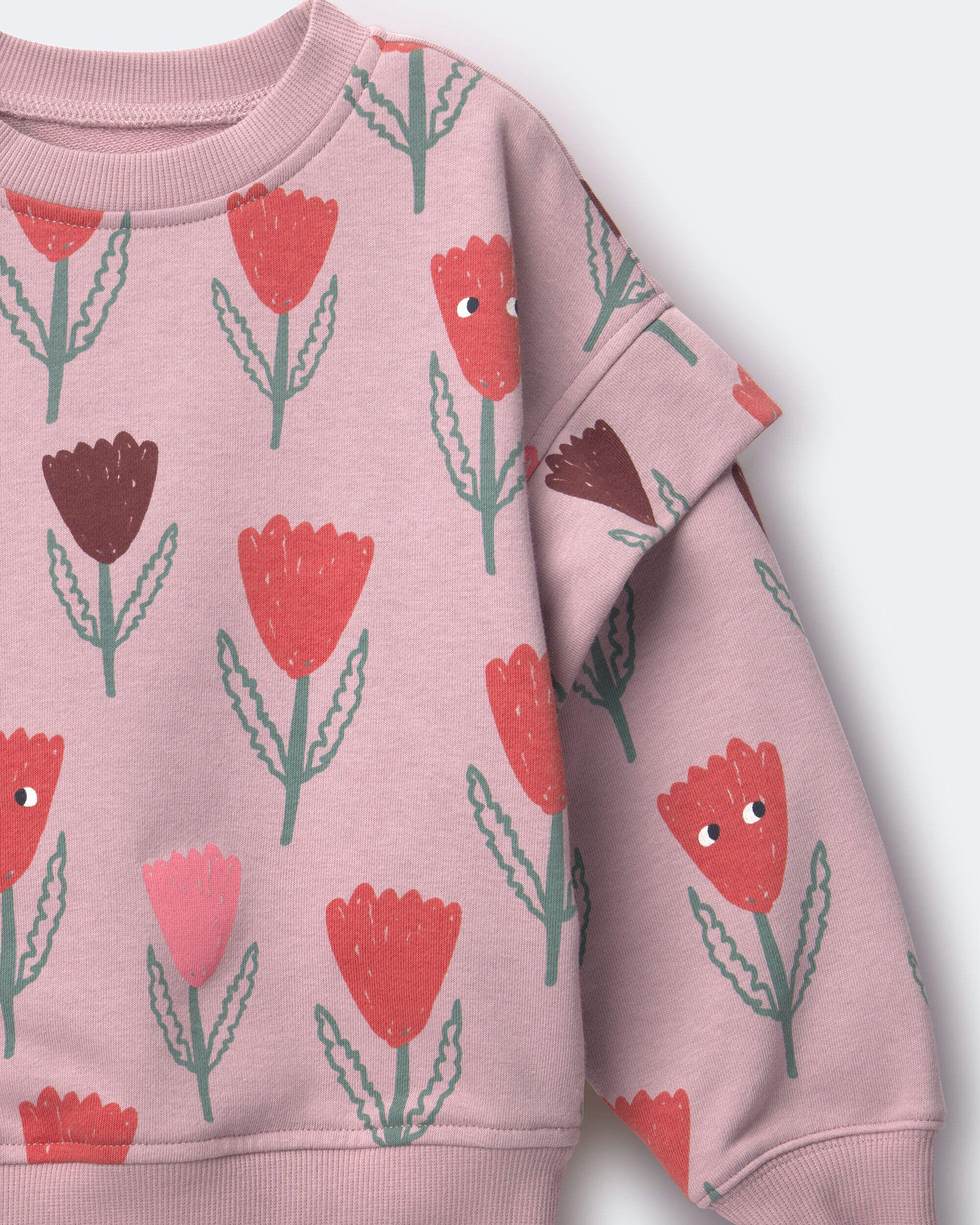 Toddler Girl Double Layer Pullover Sweatshirt in Tulip Print - Mauve - Image 6