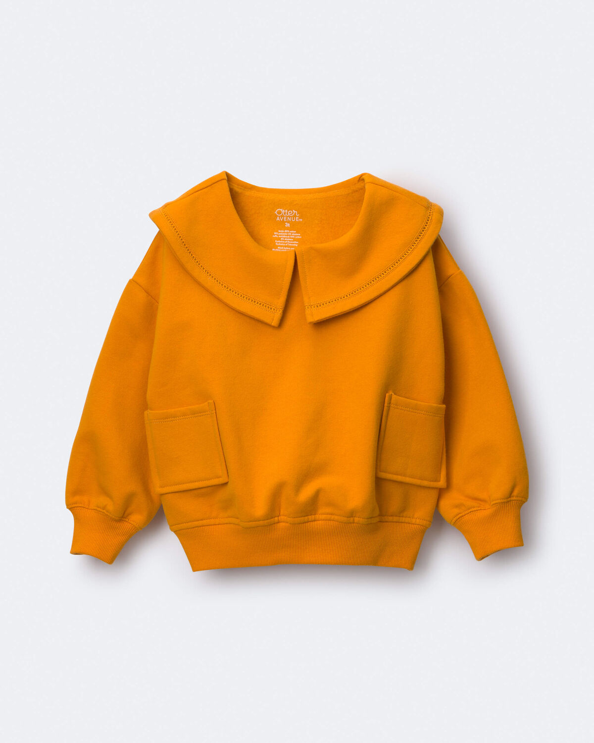 Toddler Girl Peter Pan Collar Pullover with Otter Pockets - Golden Yellow