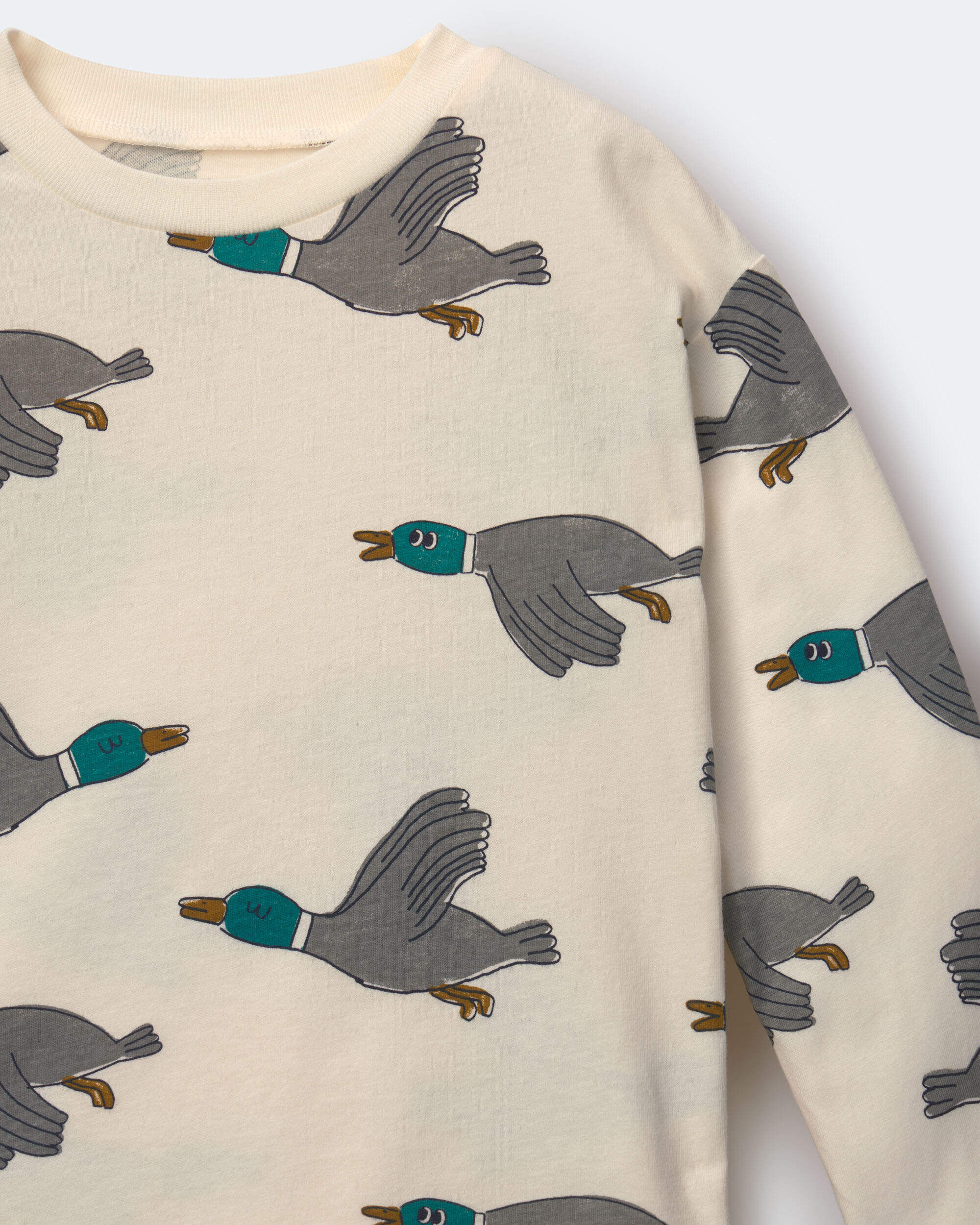 Toddler Long-Sleeve Relaxed Graphic Tee in Duck Print - Cream - Image 3