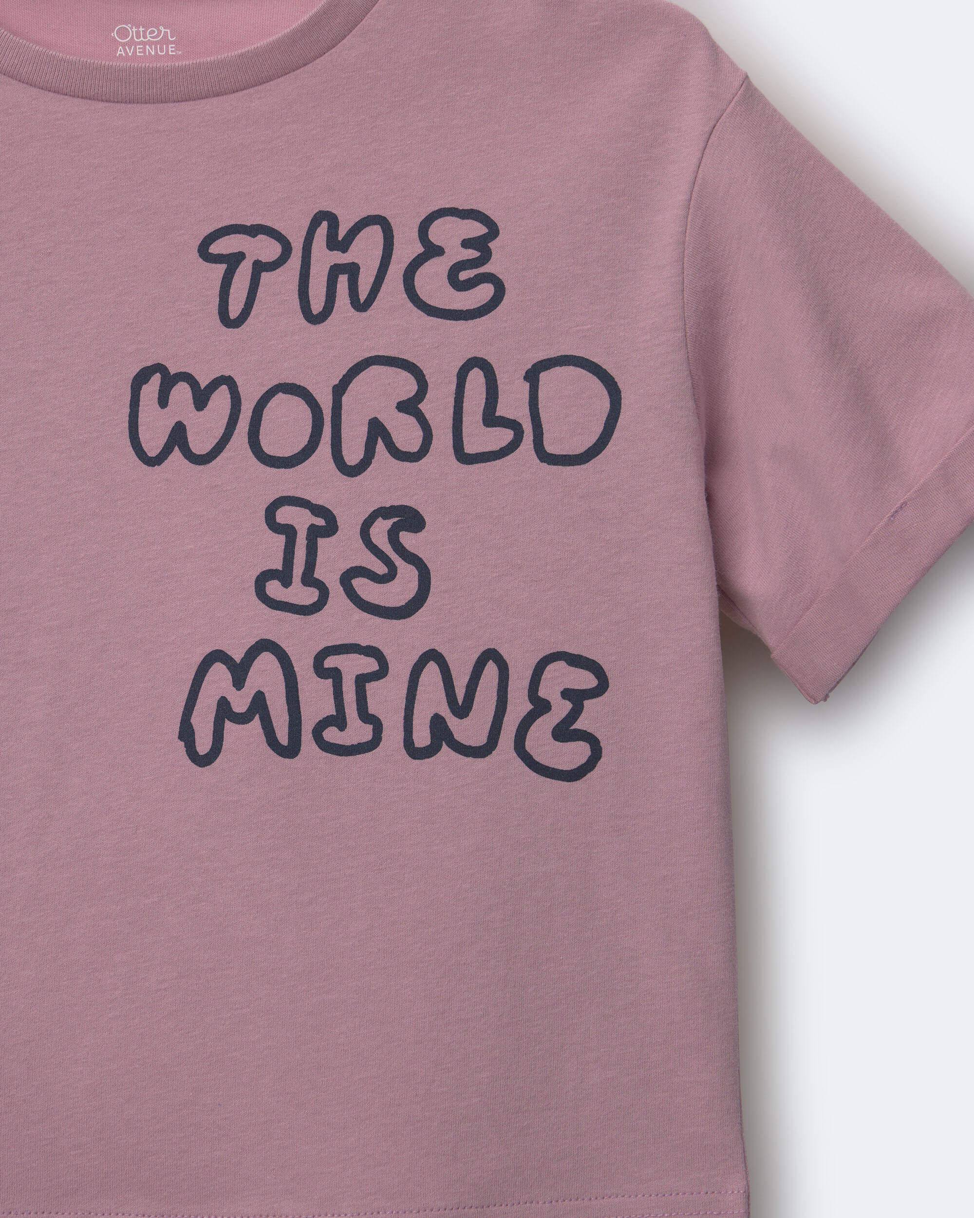 Toddler 'The World Is Mine' Rolled Cuff Tee - Mauve - Image 3