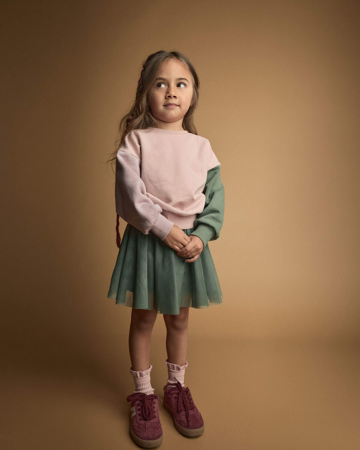 Toddler Girl Colorblock Pullover Sweatshirt - Light Pink/Mauve/Olive - Image 3