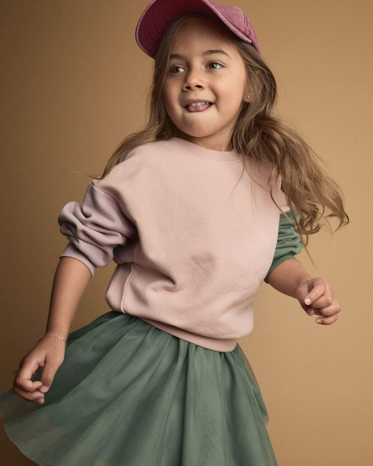 Toddler Girl Colorblock Pullover Sweatshirt - Light Pink/Mauve/Olive - Image 4