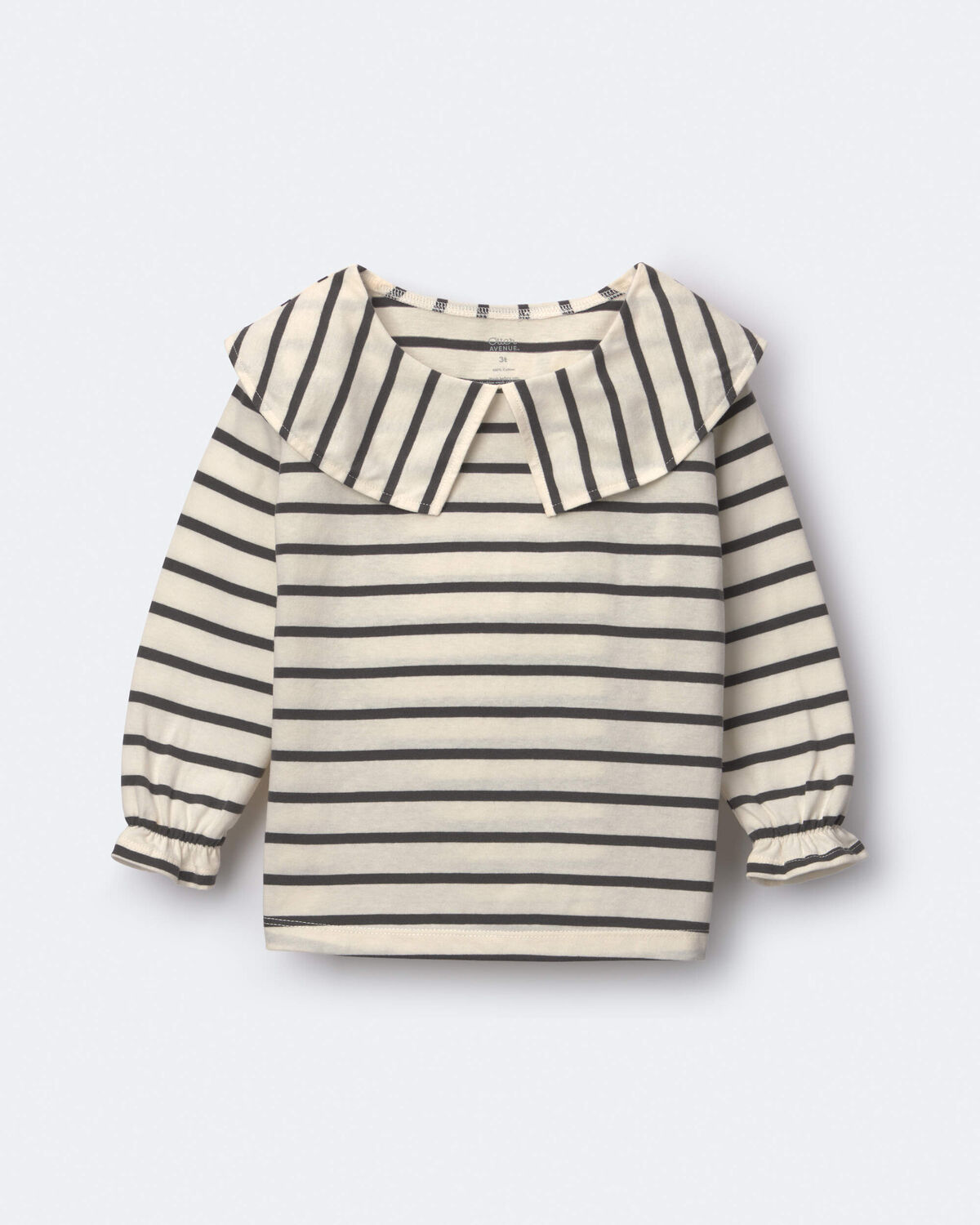 Toddler Girl Peter Pan Collar Top in Stripes - Cream/Black