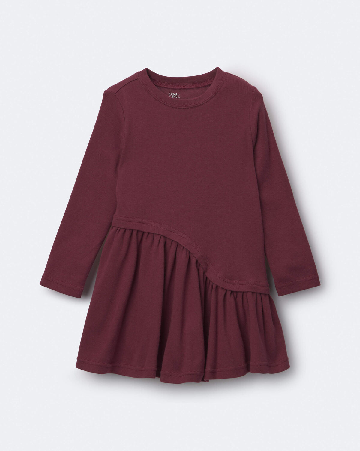 Toddler Girl Ribbed Long-Sleeve Asymmetrical Dress - Burgundy