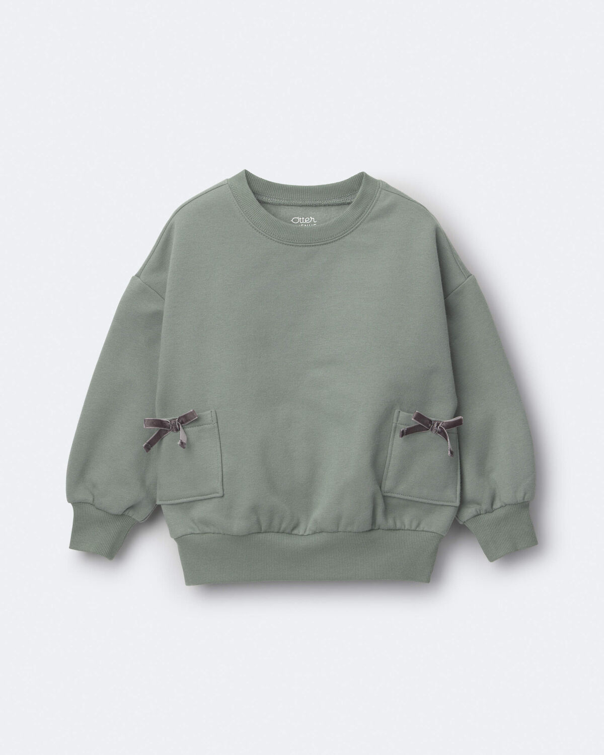 Toddler Girl Otter Sweatshirt™ with Bow Pockets - Olive - Image 2