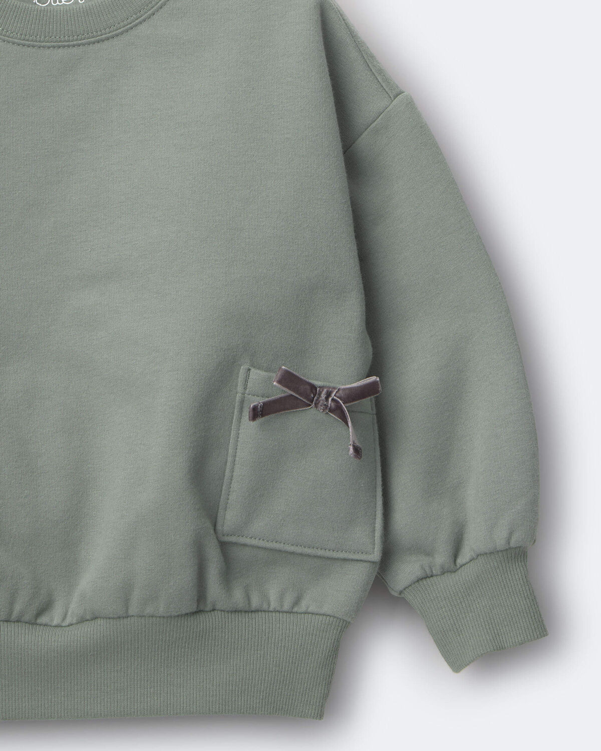 Toddler Girl Otter Sweatshirt™ with Bow Pockets - Olive - Image 5