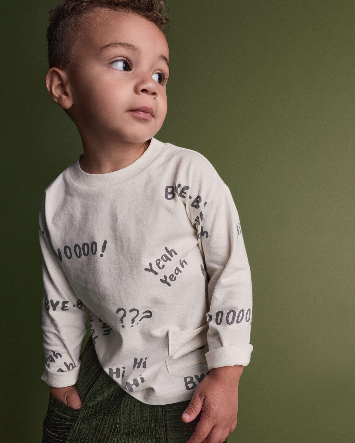 Toddler 'Hi Bye' Long-Sleeve Relaxed Graphic Tee - Cream - Image 3