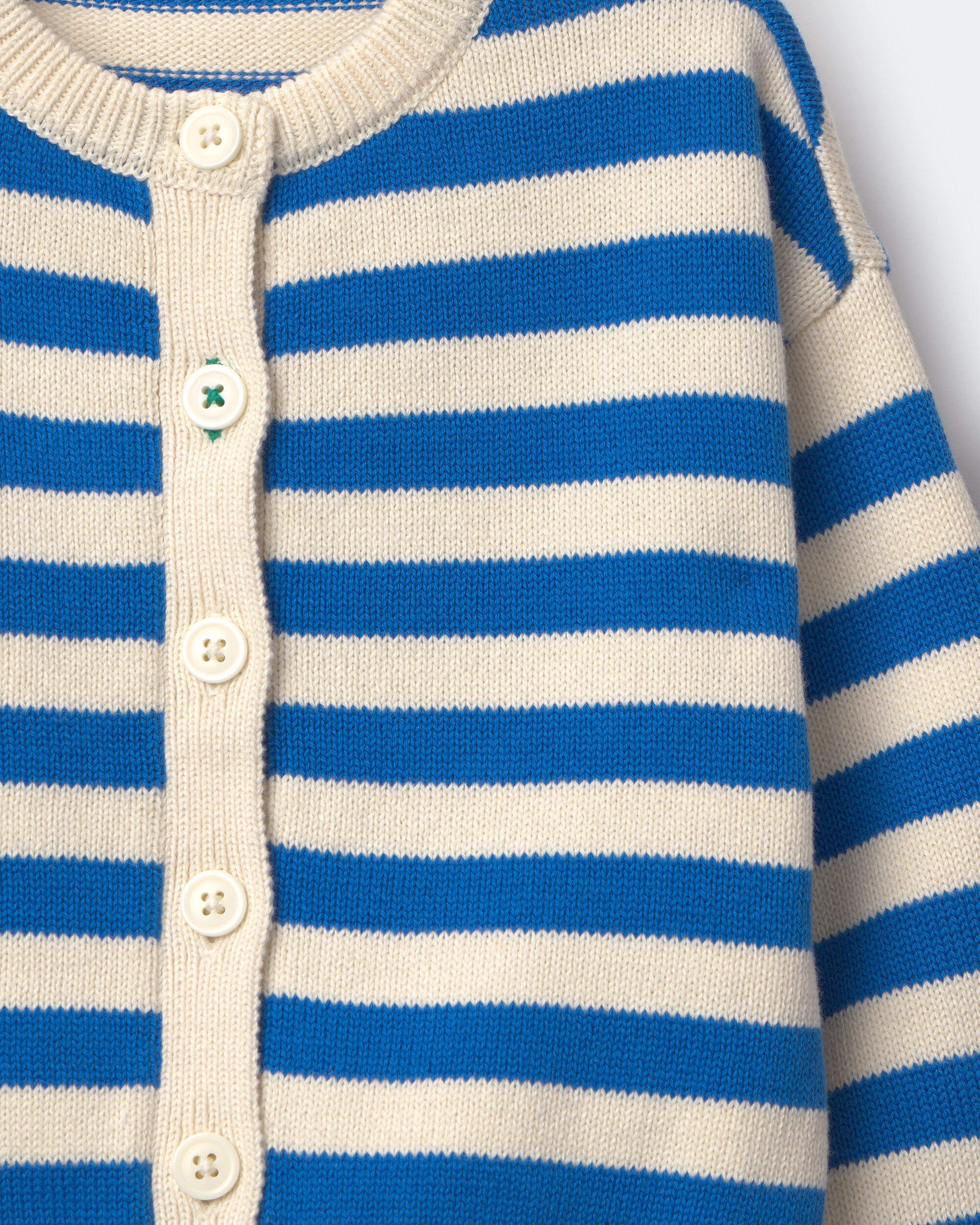 Toddler Girl Button-Down Cardigan in Stripes - Royal Blue/Cream - Image 3