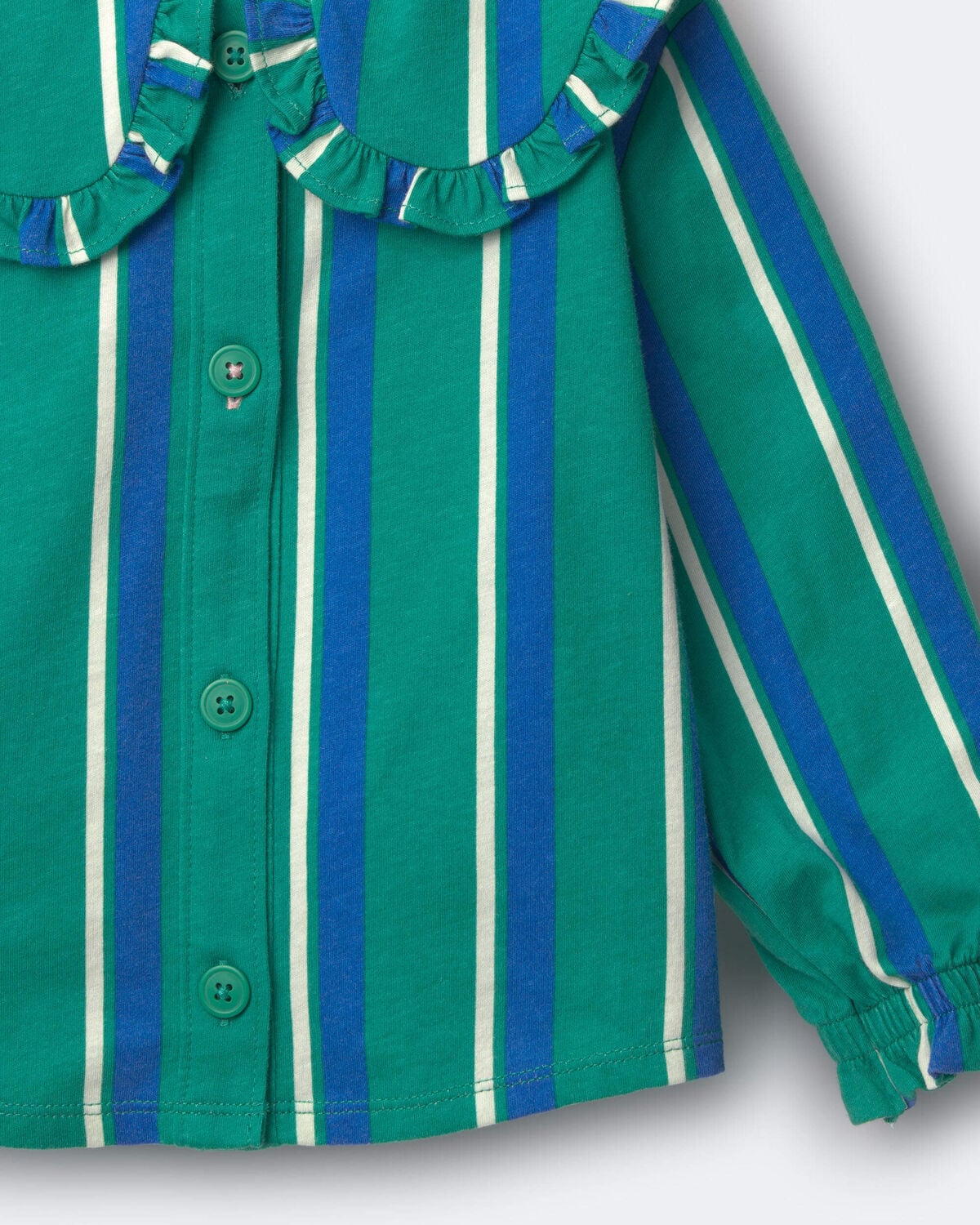 Toddler Girl Peter Pan Collar Top in Stripes - Green/Blue - Image 6