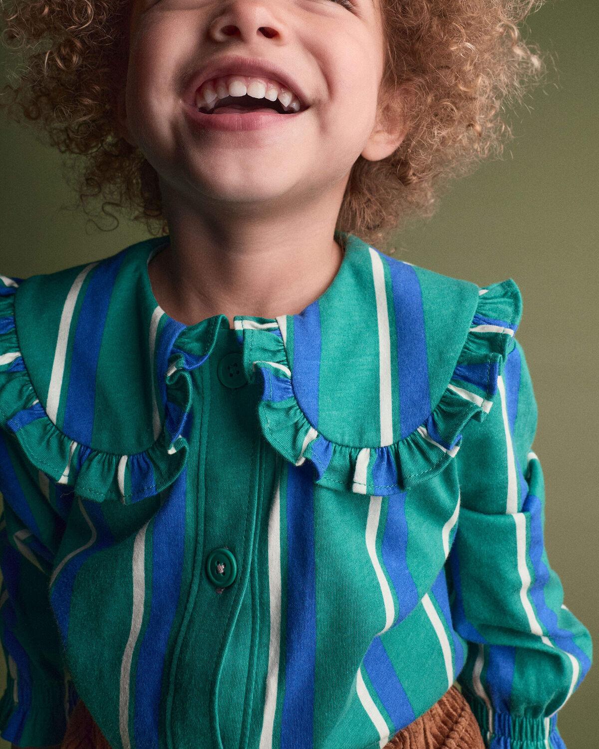 Toddler Girl Peter Pan Collar Top in Stripes - Green/Blue - Image 4