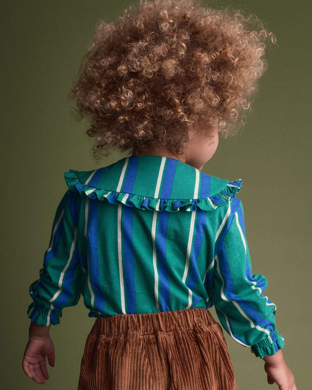 Toddler Girl Peter Pan Collar Top in Stripes - Green/Blue - Image 5