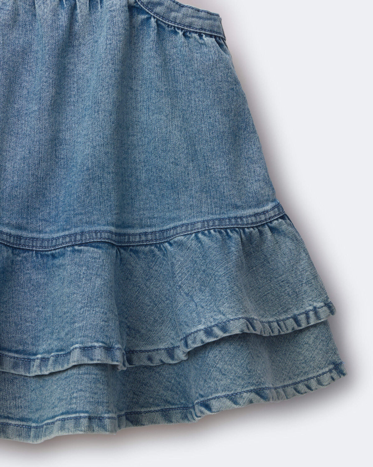 Toddler Girl Ruffle Denim Skirtall in Avenue Wash - Blue - Image 2