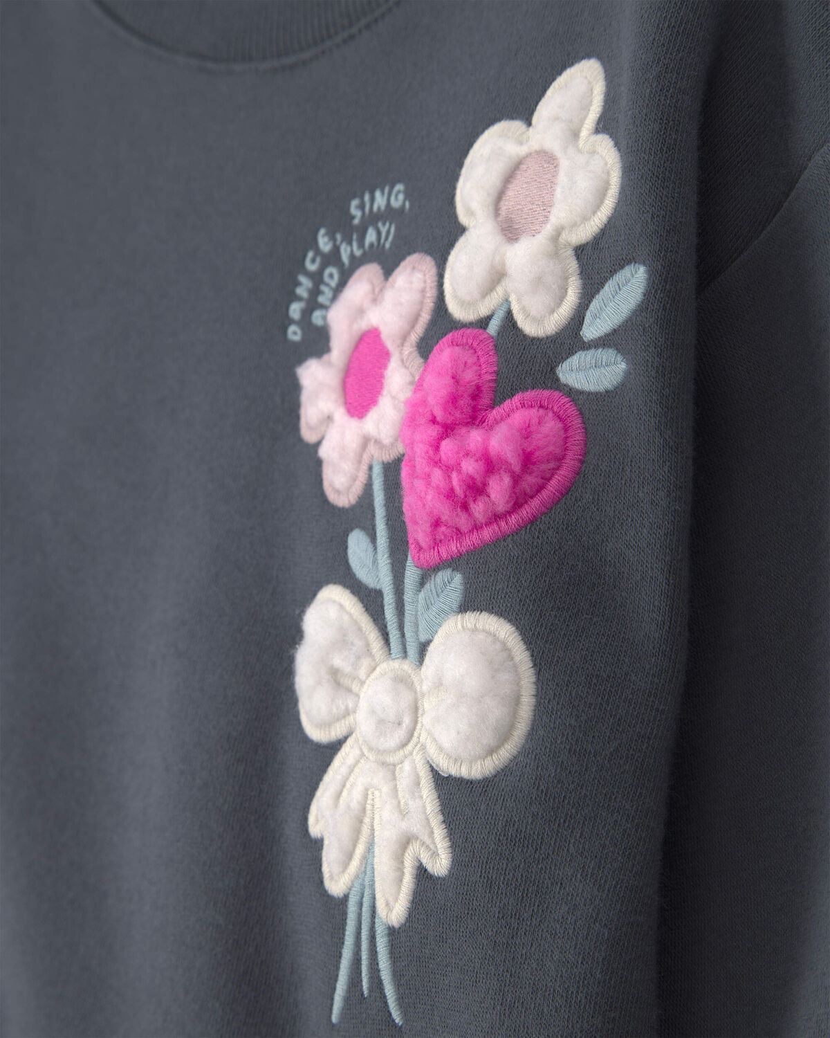 Toddler Girl Floral Fleece Pullover Sweatshirt - Dark Grey - Image 2