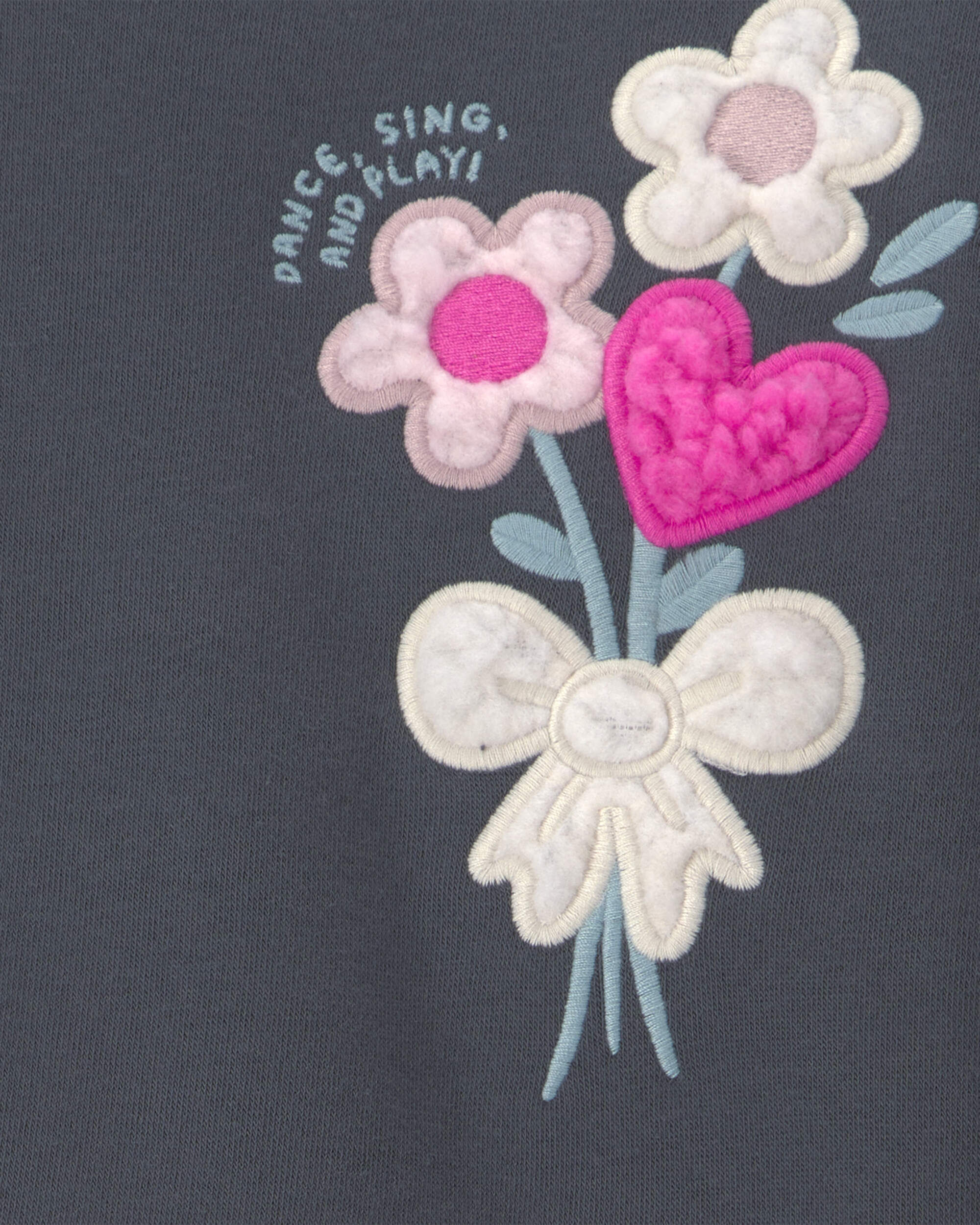 Toddler Girl Floral Fleece Pullover Sweatshirt - Dark Grey - Image 4