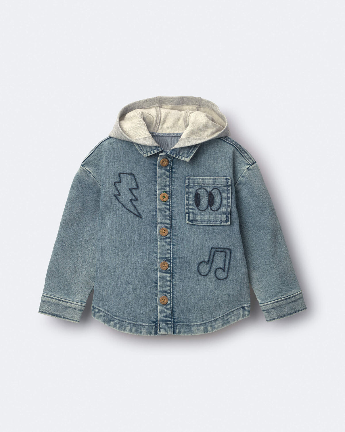 Toddler Denim Hooded Jacket in Avenue Wash - Blue/Heather Grey - Image 2