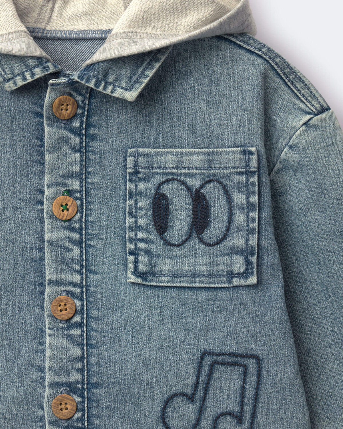 Toddler Denim Hooded Jacket in Avenue Wash - Blue/Heather Grey - Image 5