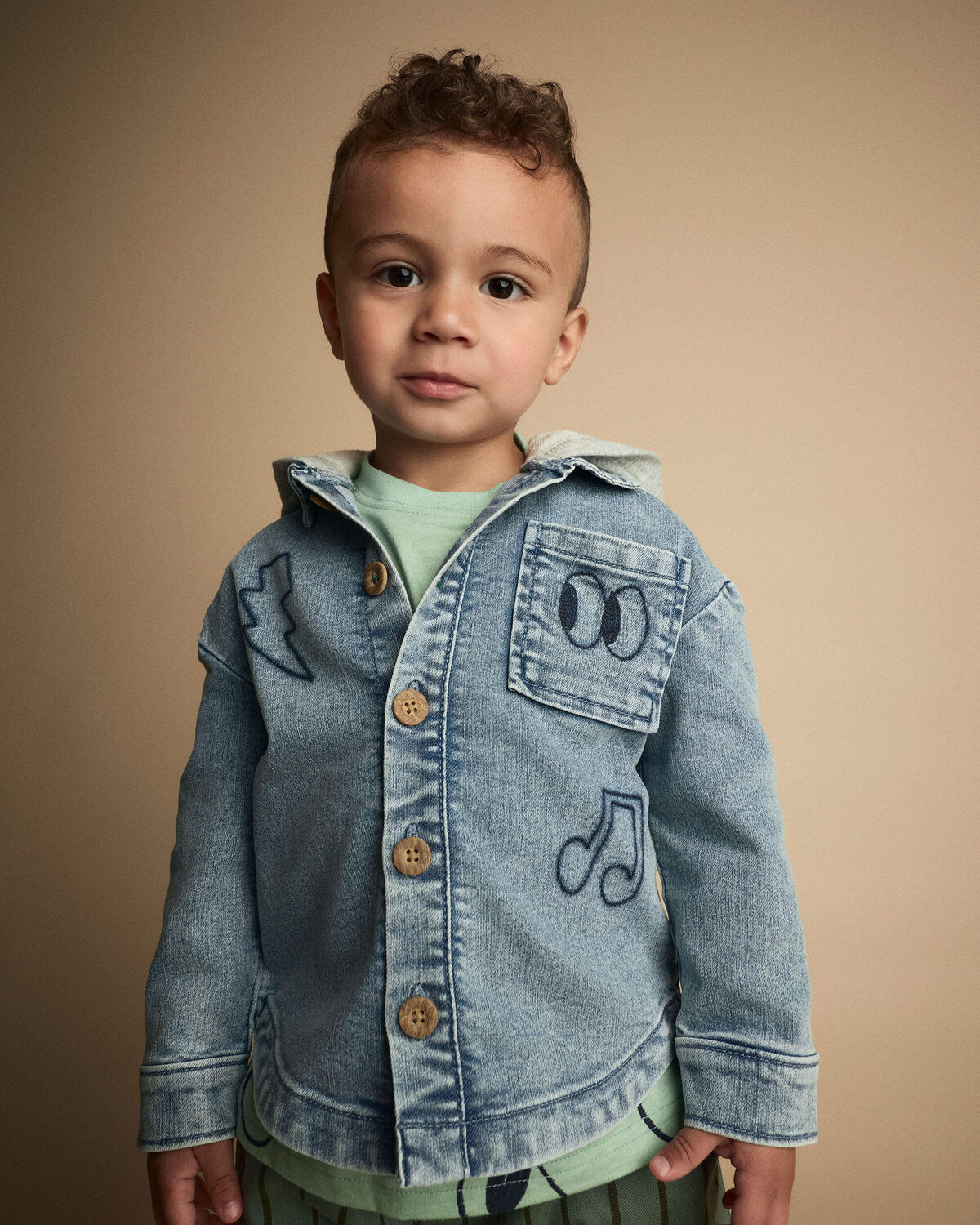 Toddler Denim Hooded Jacket in Avenue Wash - Blue/Heather Grey