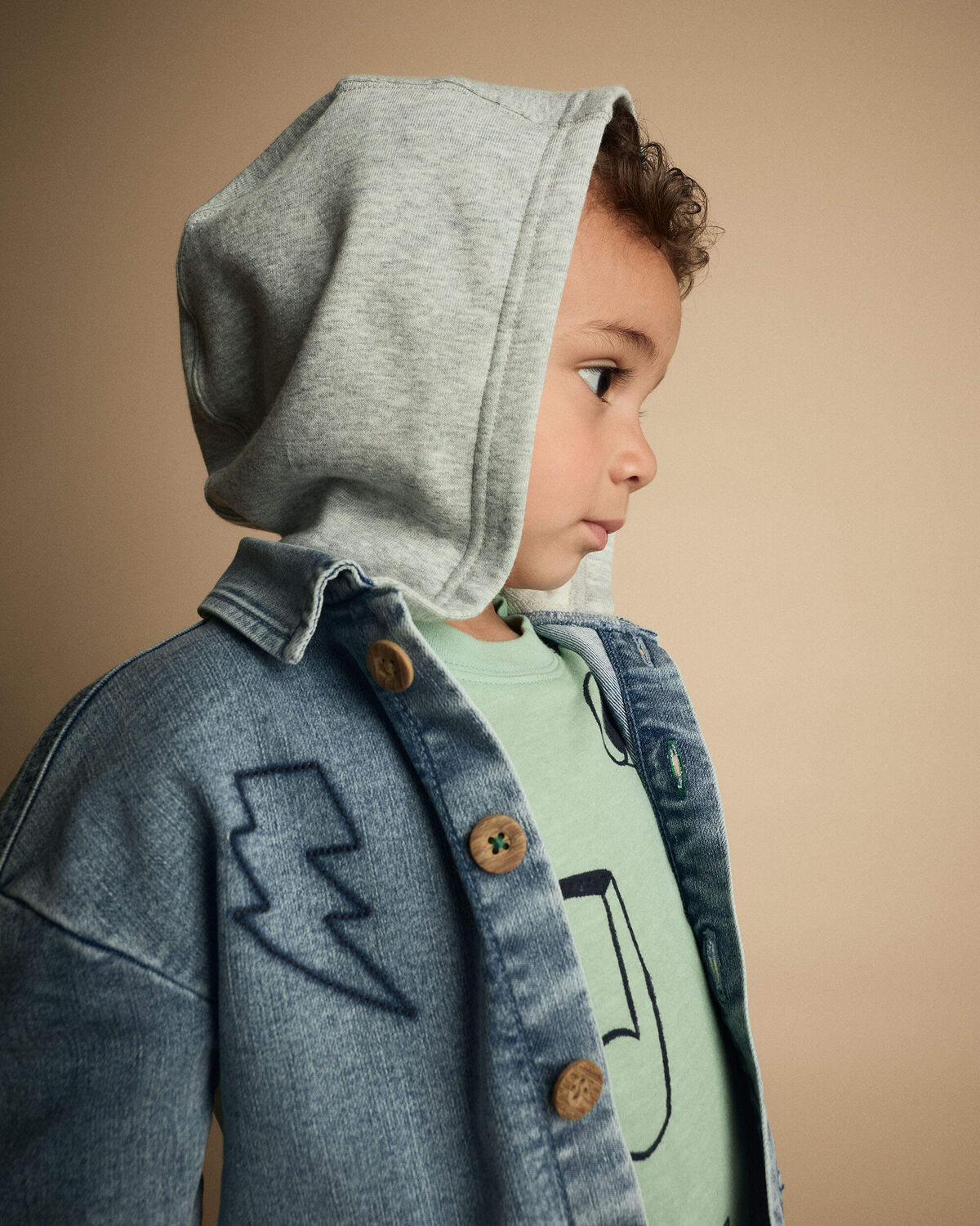 Toddler Denim Hooded Jacket in Avenue Wash - Blue/Heather Grey - Image 4