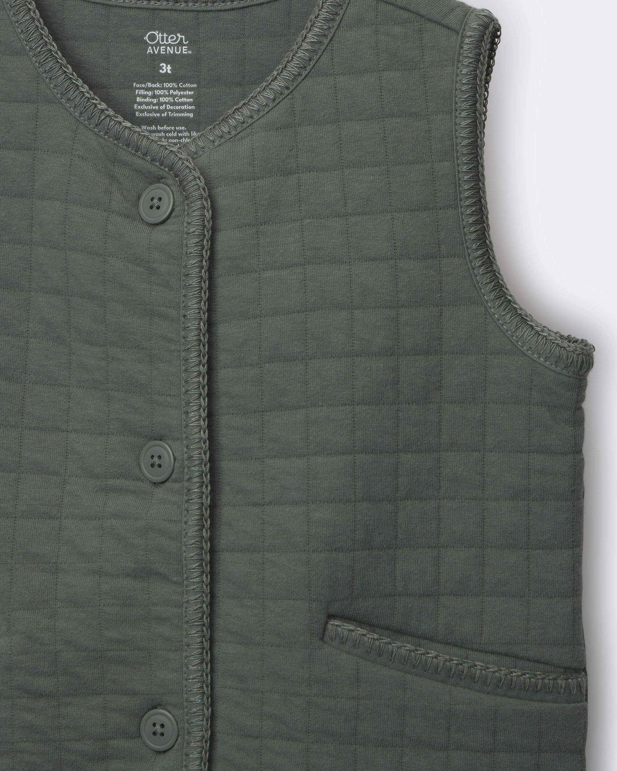 Toddler Girl Quilted Vest - Olive - Image 3