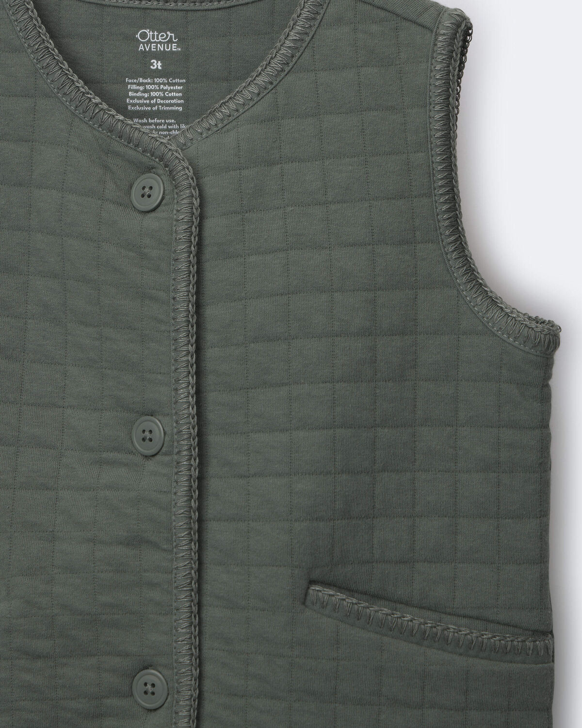 Toddler Girl Quilted Vest - Olive - Image 2