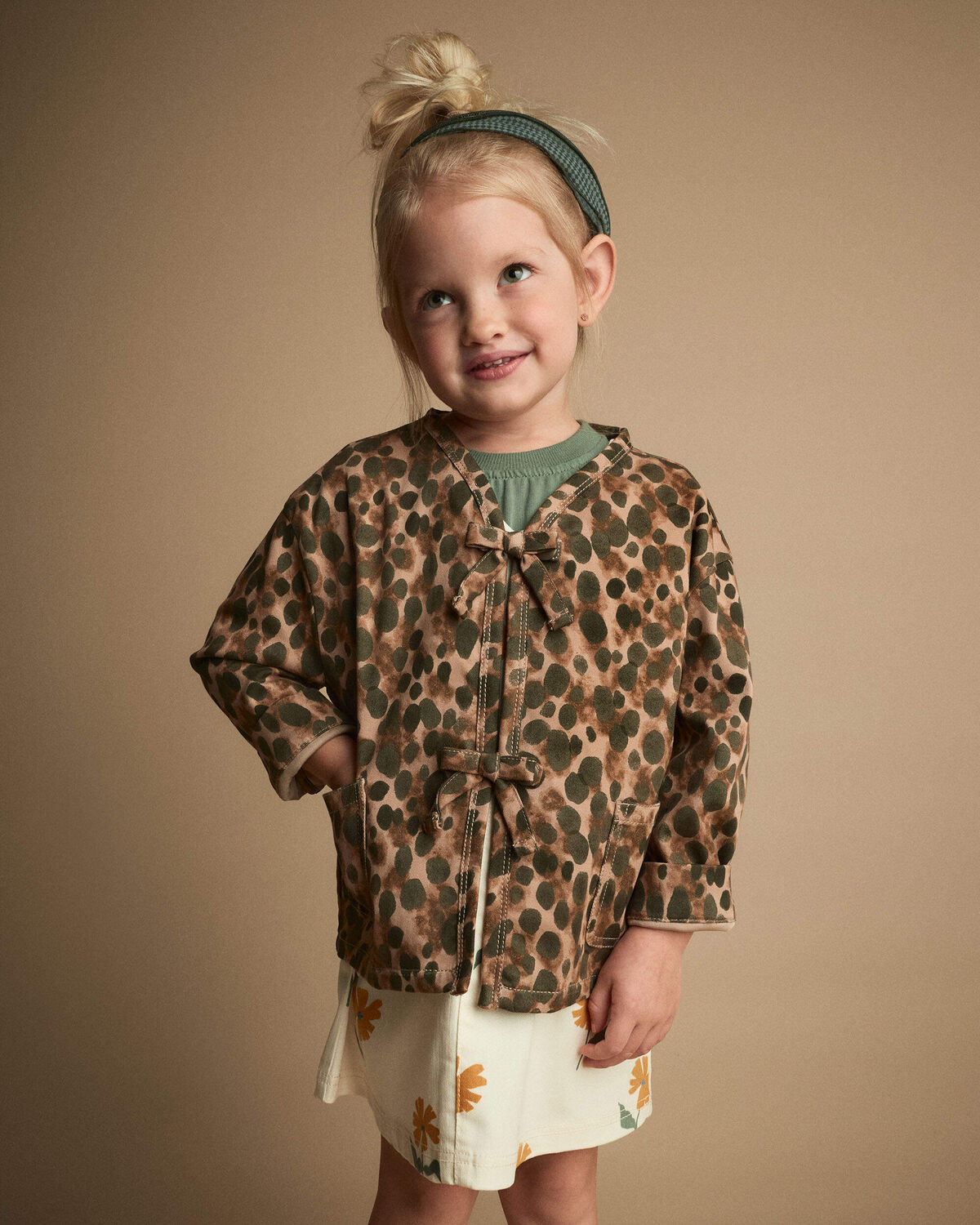 Toddler Girl Bow Jacket in Leopard - Brown - Image 3
