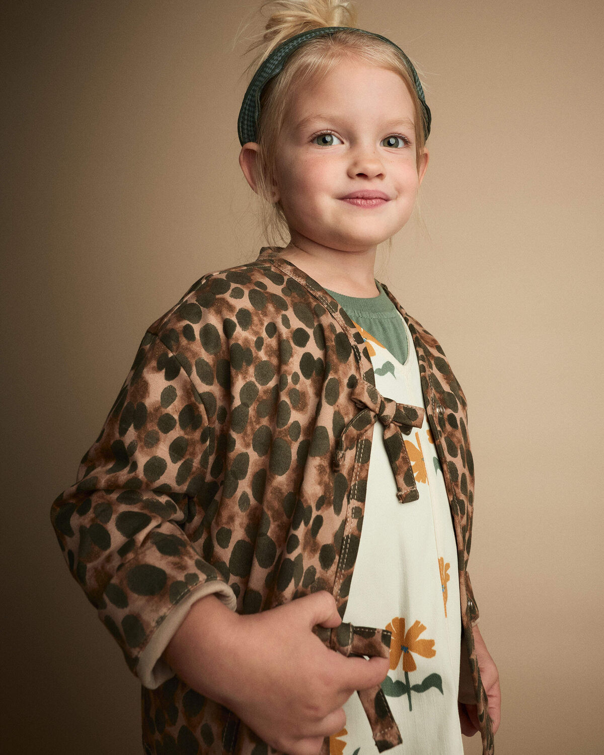 Toddler Girl Bow Jacket in Leopard - Brown - Image 4