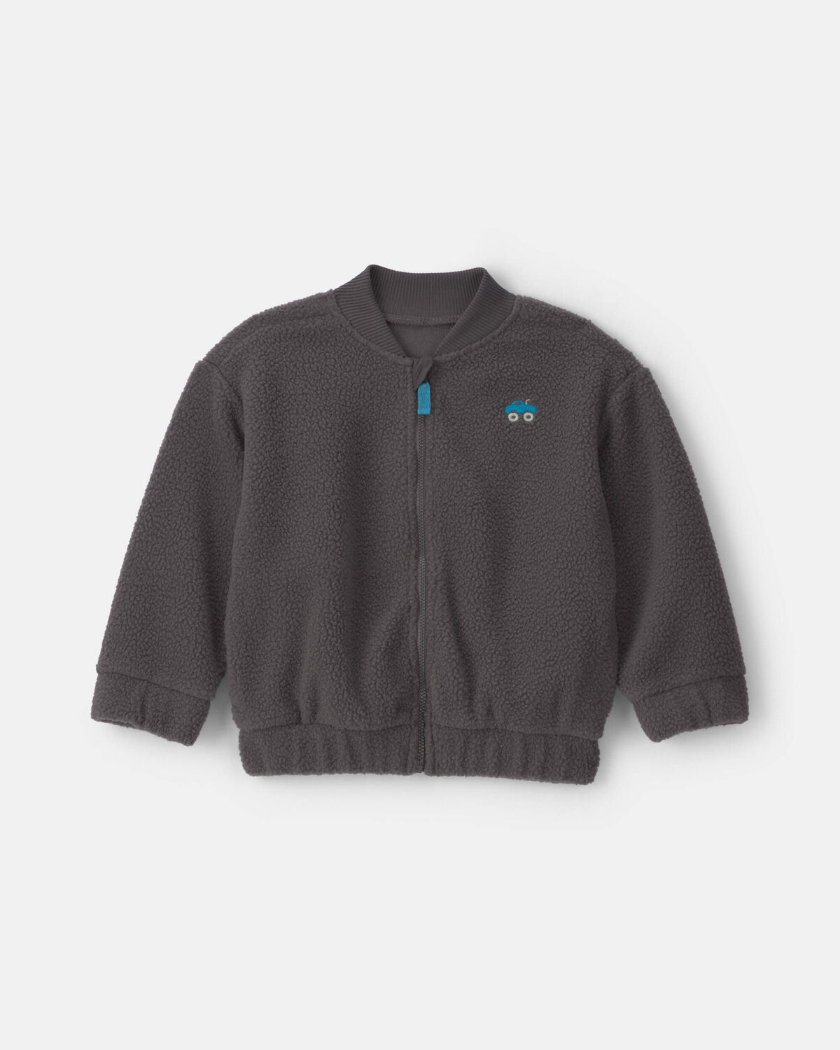 Toddler Boy Monster Truck Teddy Fleece Zip-Up Jacket - Charcoal Grey