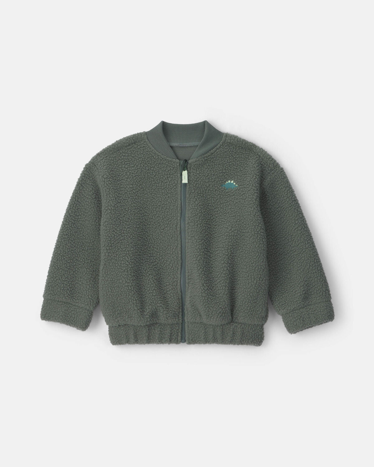 Toddler Boy Dinosaur Teddy Fleece Zip-Up Jacket - Olive Green