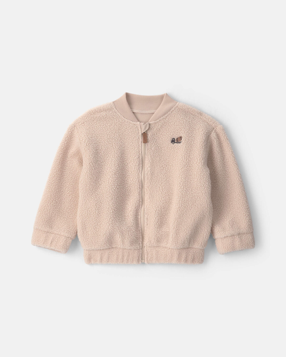 Toddler Boy Truck Teddy Fleece Zip-Up Jacket - Cream
