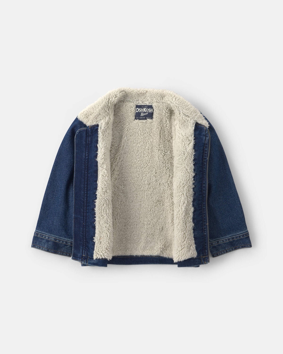 Toddler Boy Bear Teddy Fleece Denim Jacket - Dark Wash - Image 2