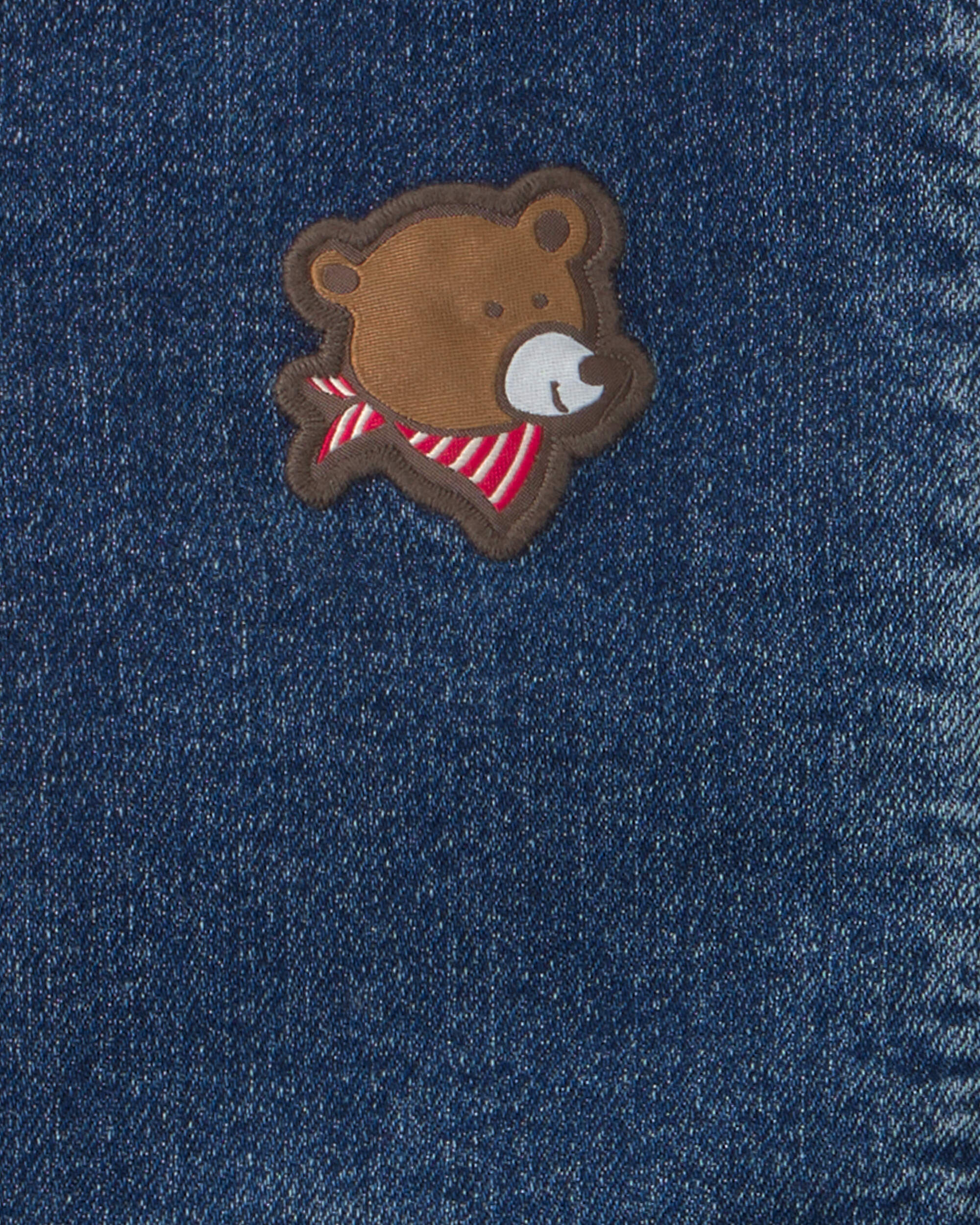 Toddler Boy Bear Teddy Fleece Denim Jacket - Dark Wash - Image 4