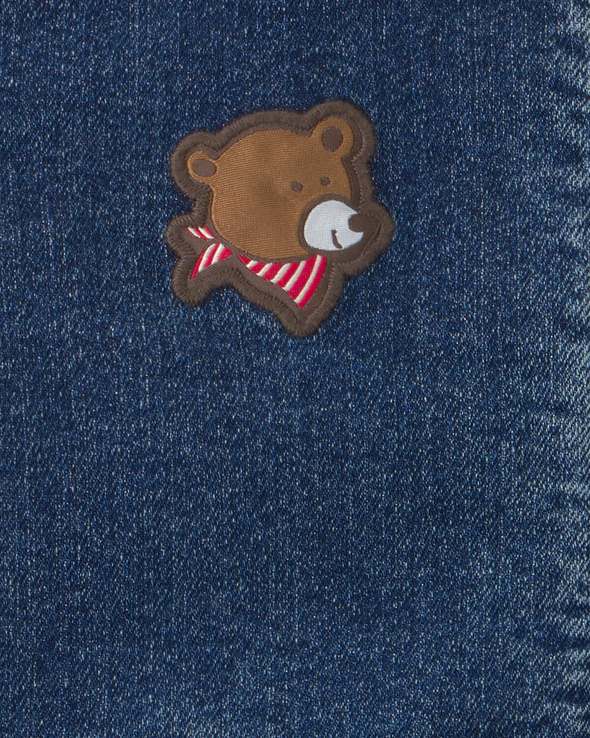 Toddler Boy Bear Teddy Fleece Denim Jacket - Dark Wash - Image 3