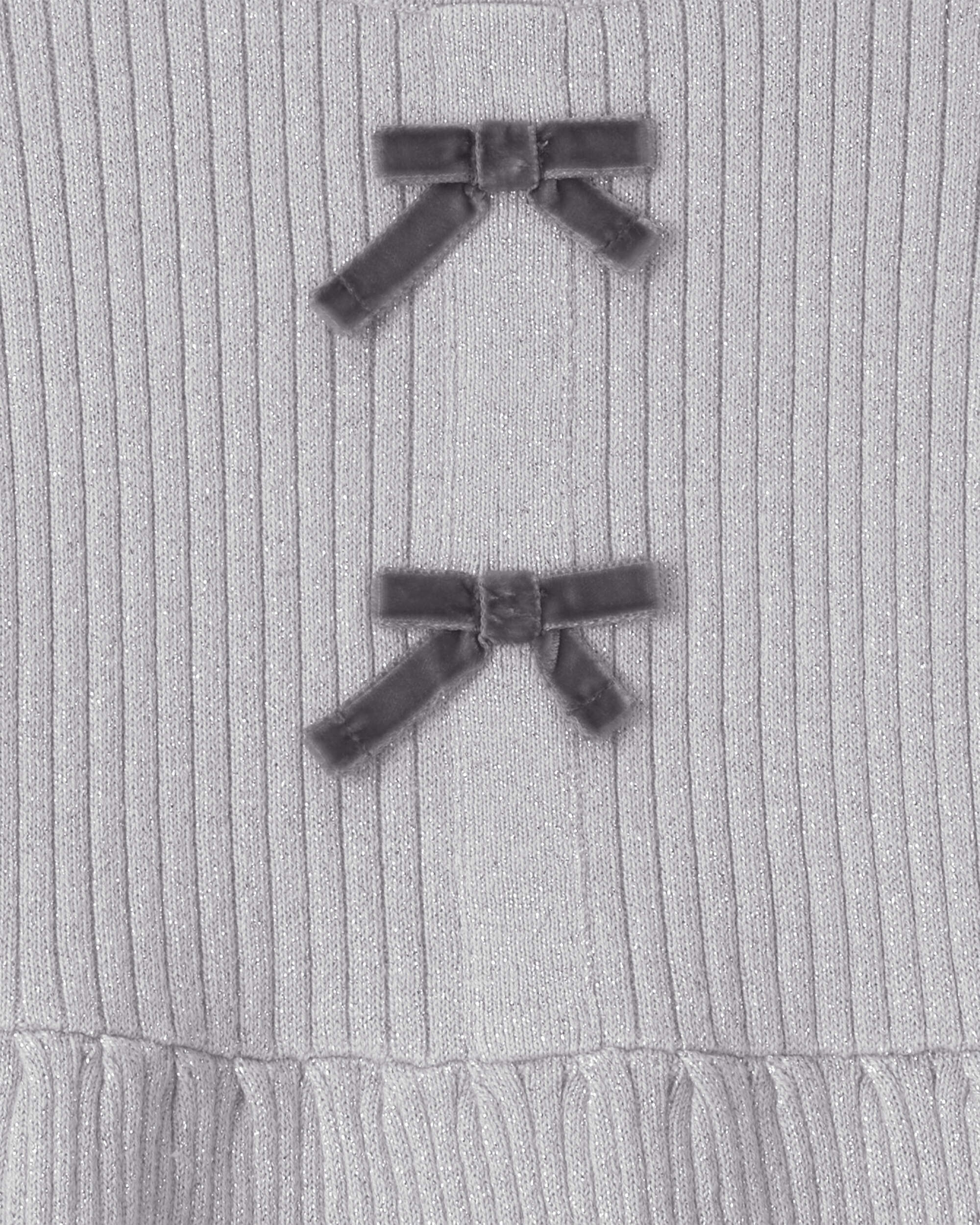 Toddler Girl Bow Long-Sleeve Sweater - Grey - Image 3