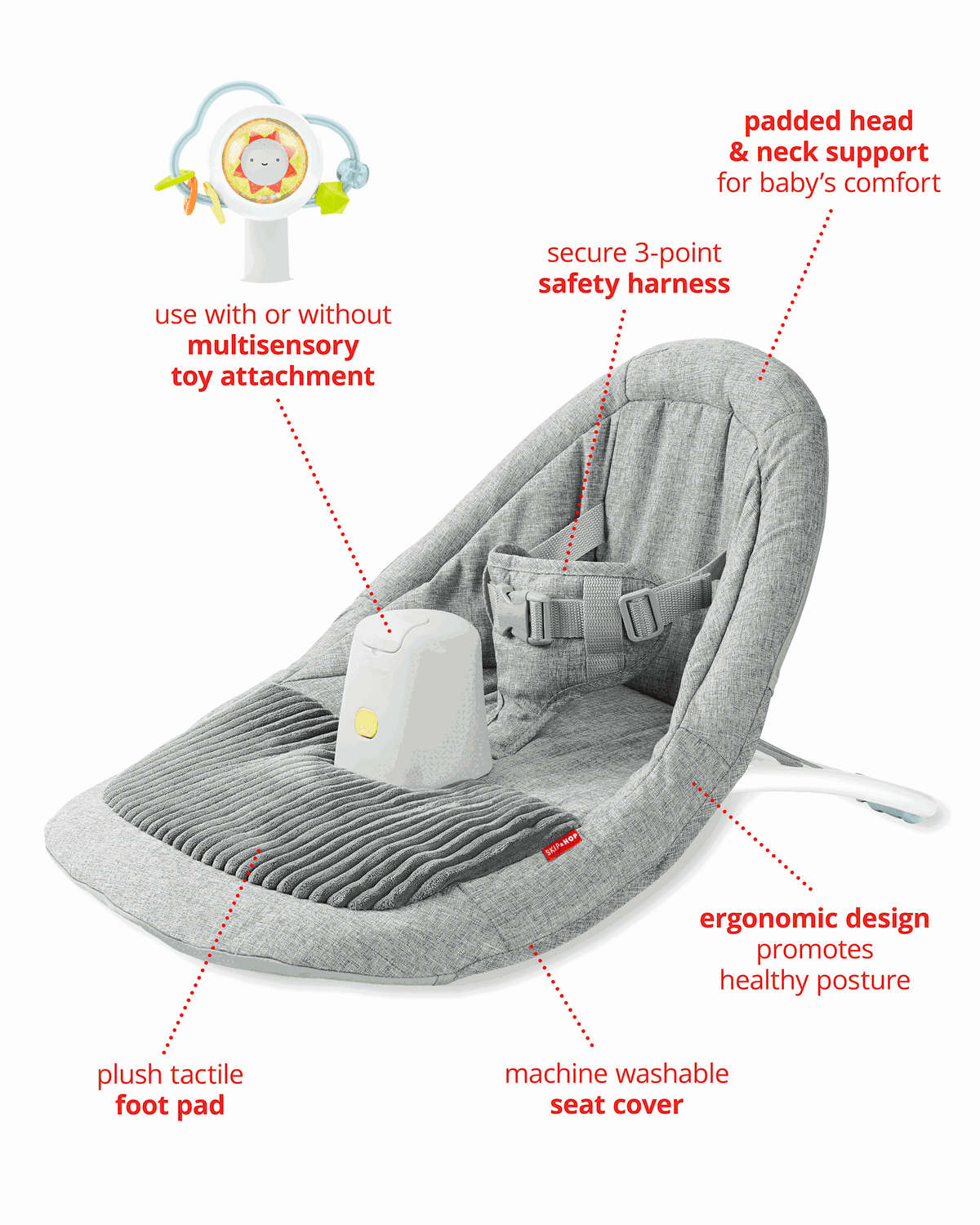 Silver Lining Cloud Upright Activity Floor Seat - Grey - Image 3