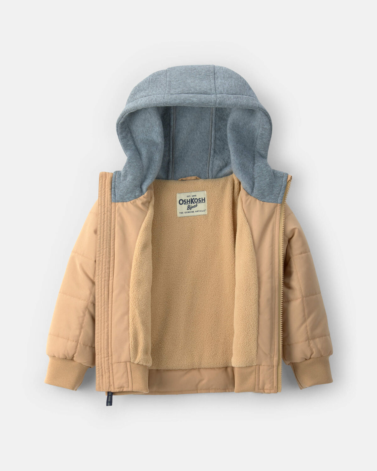 Toddler Boy Hooded Midweight Quilted Jacket - Brown - Image 2