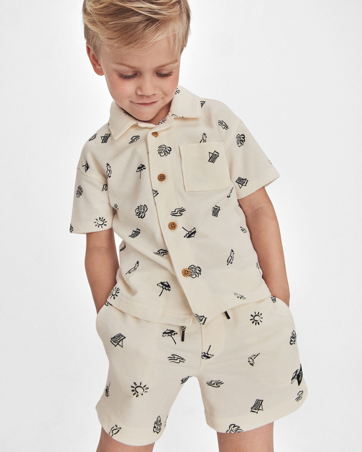 Boys Beach Button-Down Shirt - Ivory - Image 3