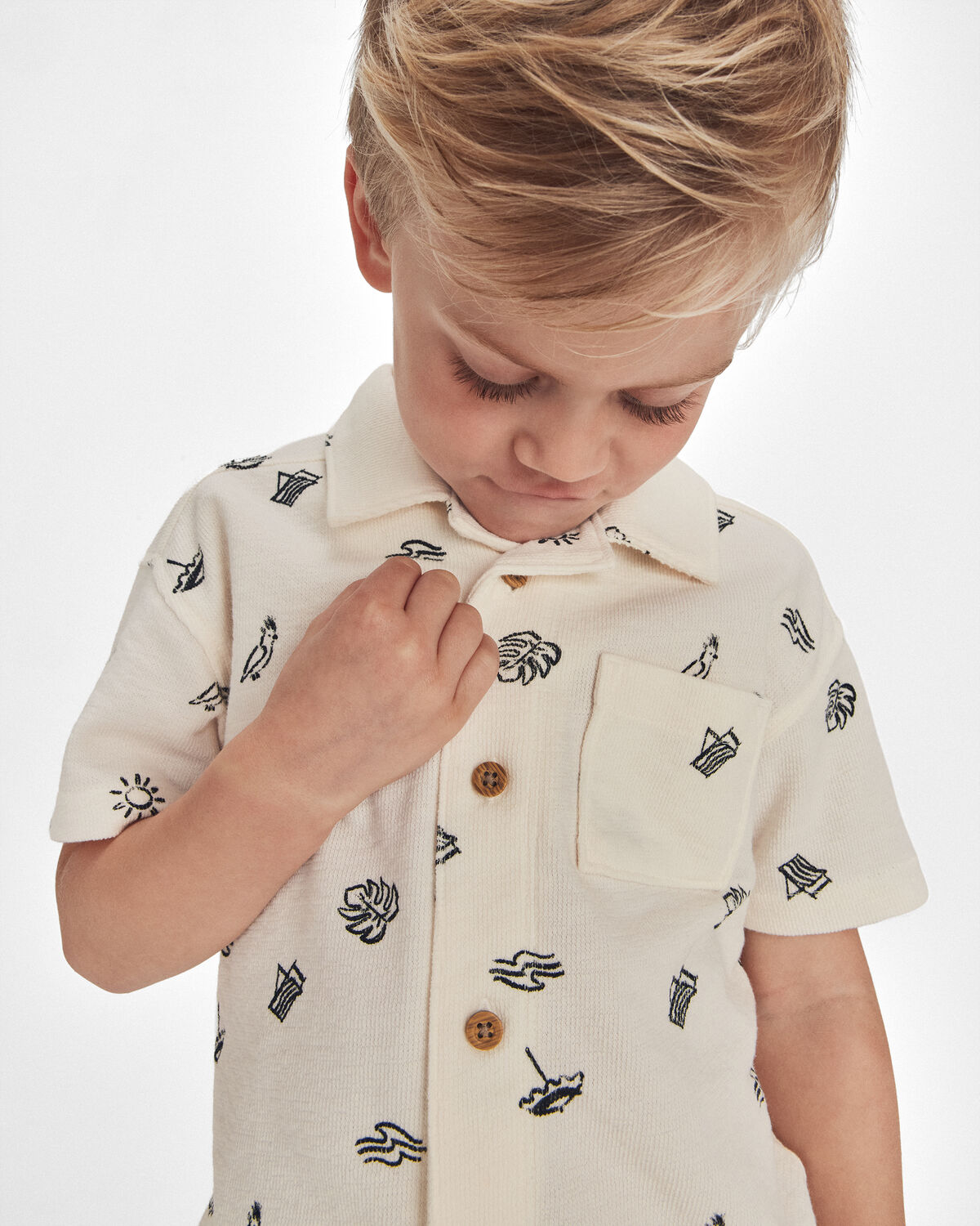 Boys Beach Button-Down Shirt - Ivory - Image 2
