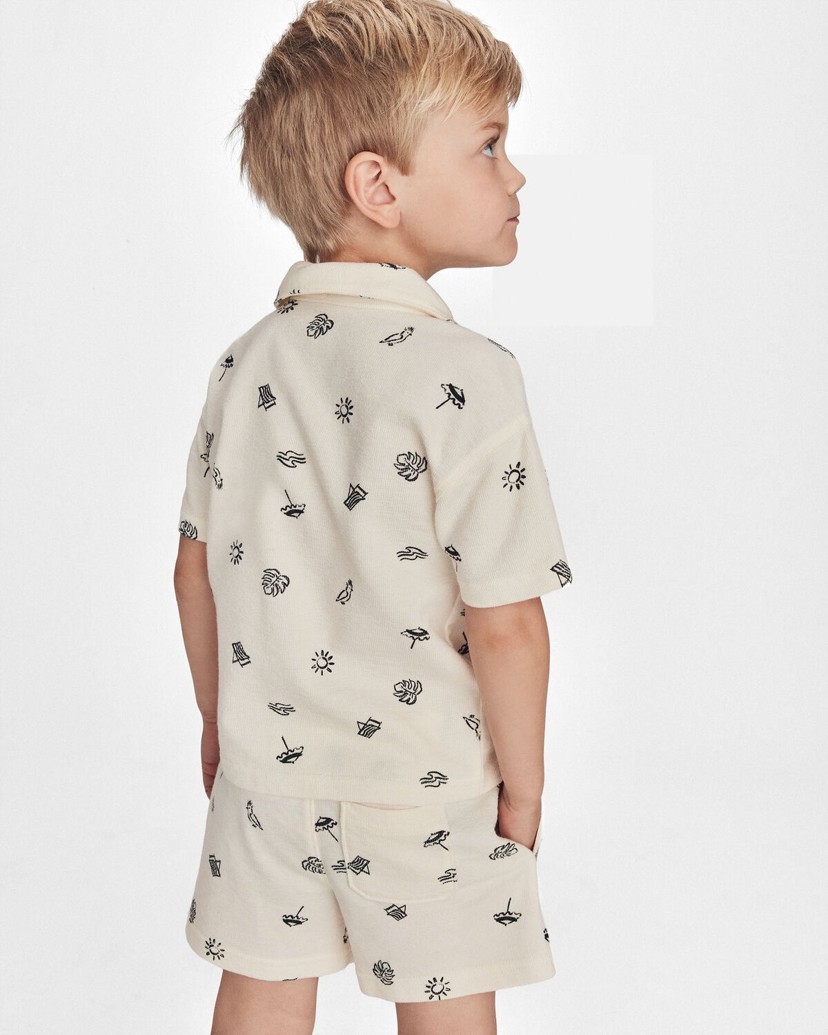 Boys Beach Button-Down Shirt - Ivory - Image 4