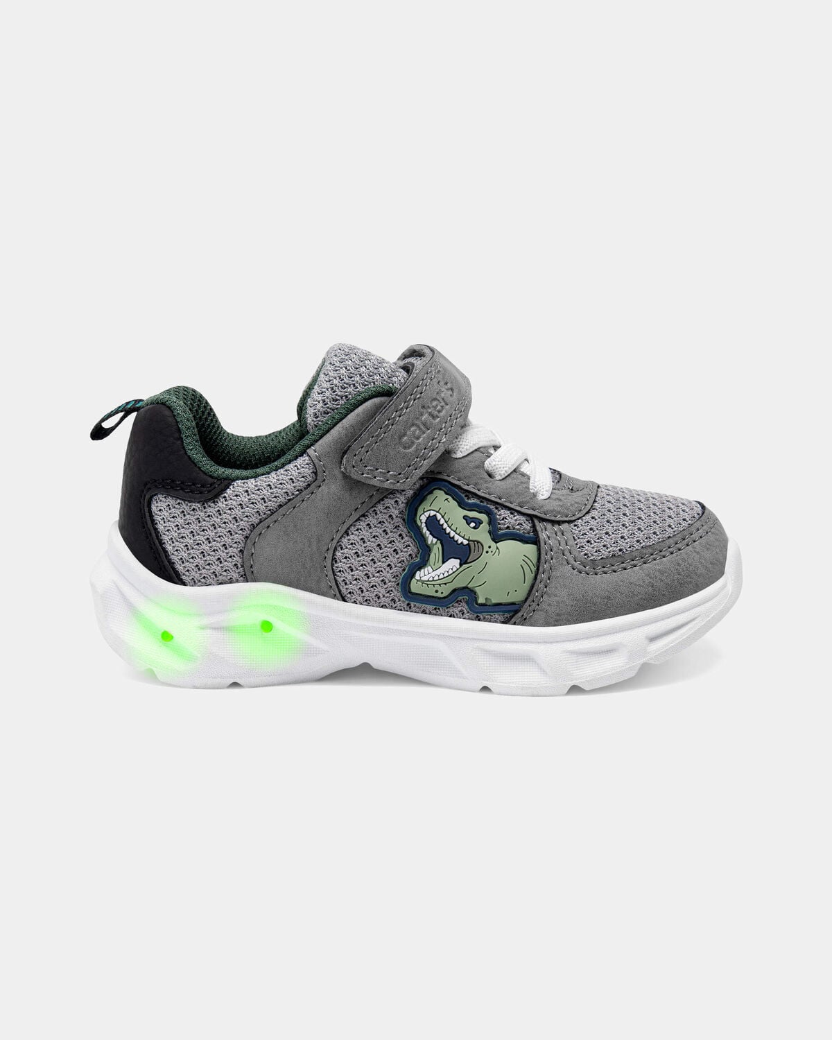 Toddler Boy Light-Up Dinosaur Athletic Sneakers - Grey/White - Image 2
