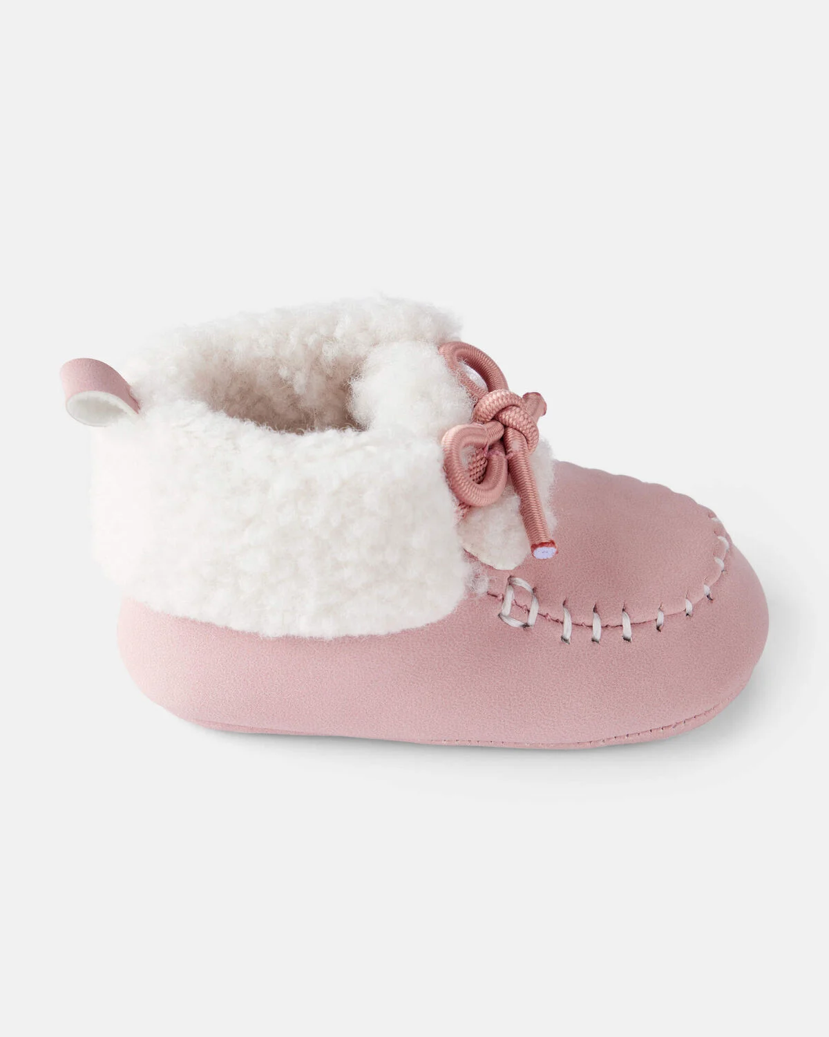 Baby Girl Sherpa Moccasin Boots - Pink/White - Image 2