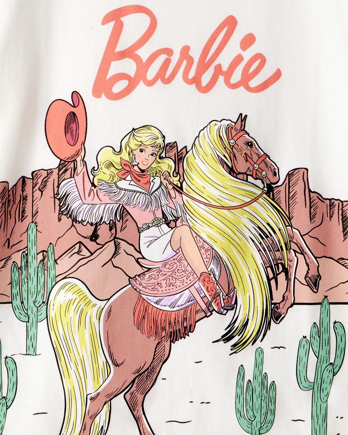 Girls Mattel Barbie Western Cowgirl Short-Sleeve Graphic Tee - White - Image 2