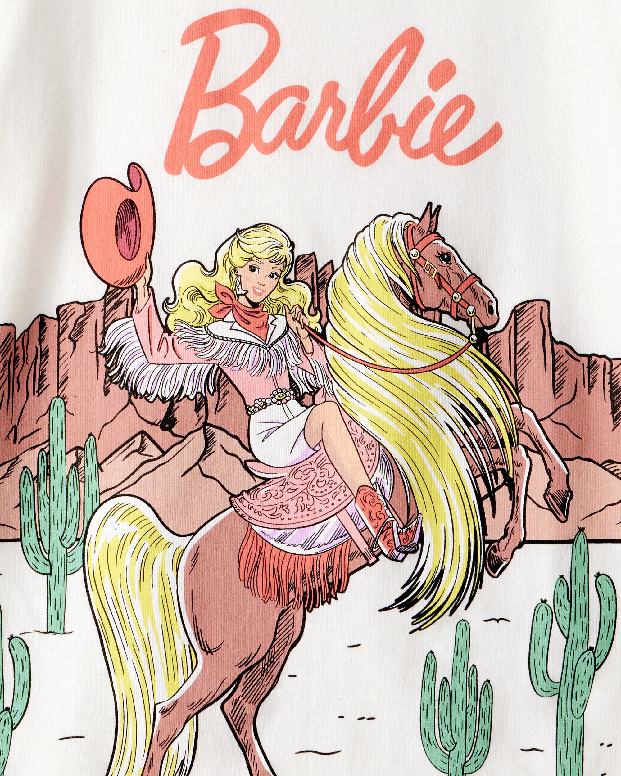 Girls Mattel Barbie Western Cowgirl Short-Sleeve Graphic Tee - White - Image 3